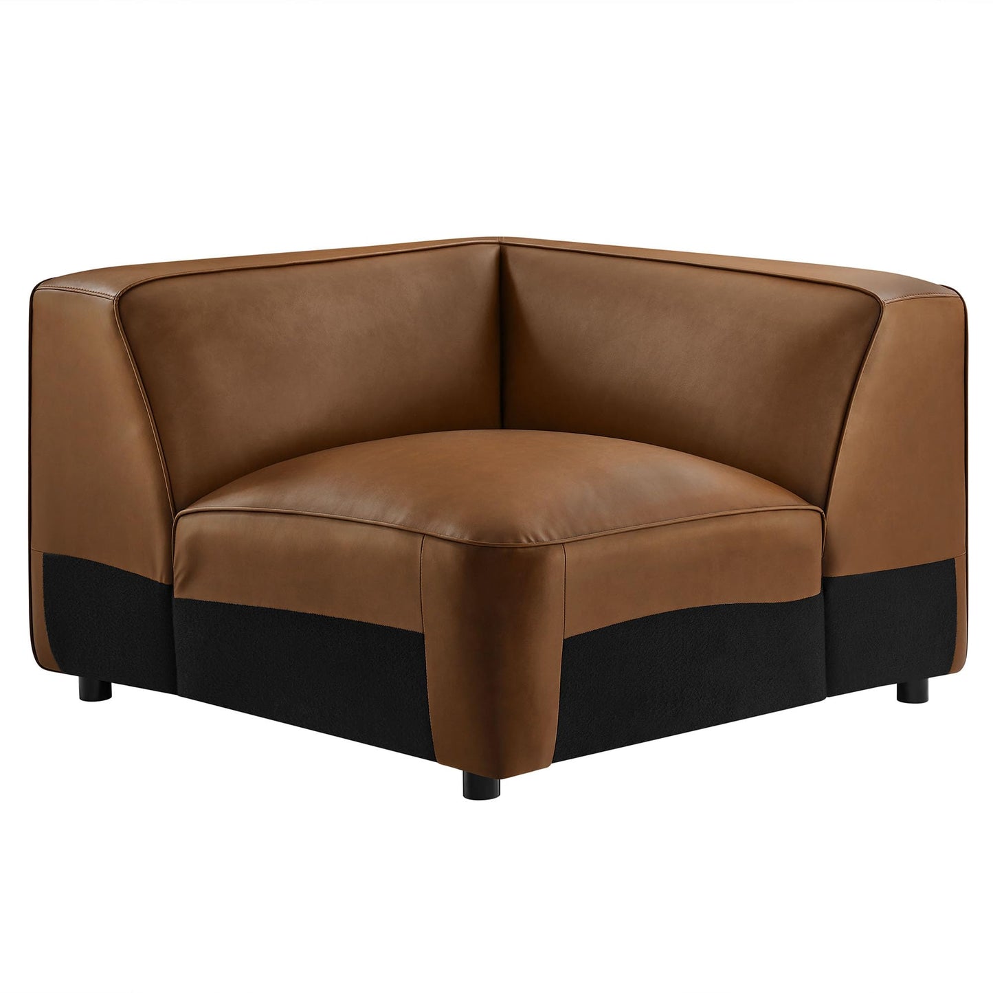 Modway Auren Vegan Leather Corner Modular Chair in Coffee - Mid Century Modern Faux Leather Corner Sectional Couch - Living Room Armless PU Leather Single Sofa Chair