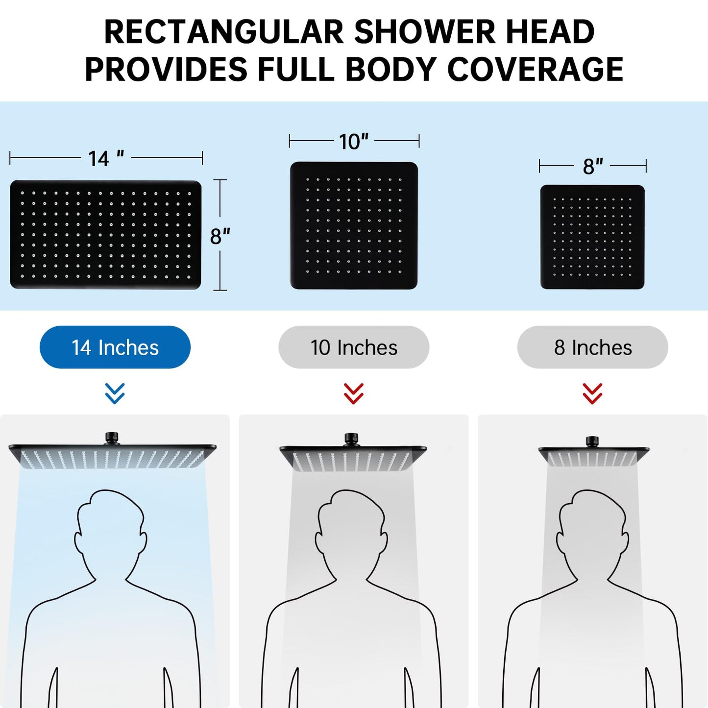 G-Promise All Metal 14 Inch Rain Shower Head with Power Wash Mode Handheld Spray Combo, Pause Setting 3-way Diverter, Full Body Coverage Waterfall Showerhead, Luxury Bathroom Upgrade (Matte Black)