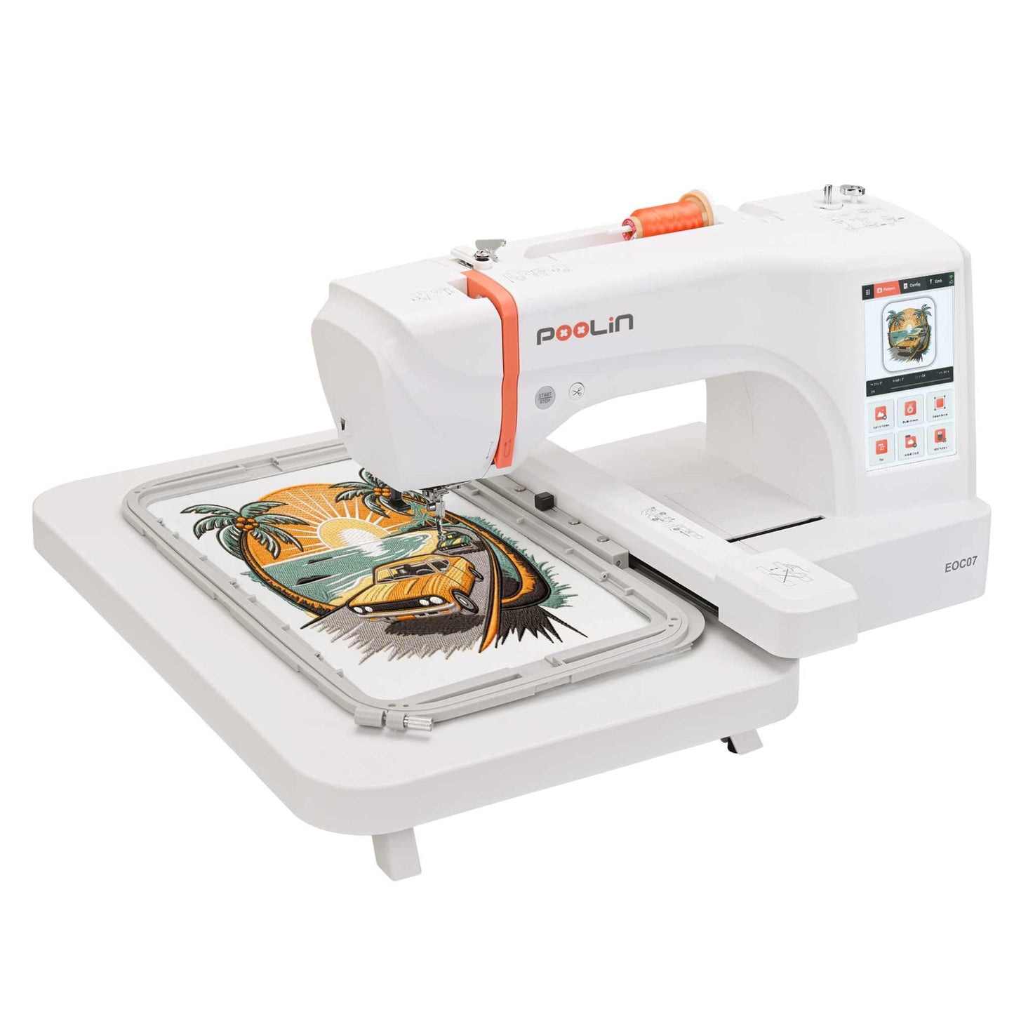 Poolin EOC07 Computerized Embroidery Machine,15"x 7.9" Large Embroidery Area,4 Hoops,200 Built-in Designs,Large 7" Touchscreen,Wi-Fi &USB Transfer,Institch Digital Software