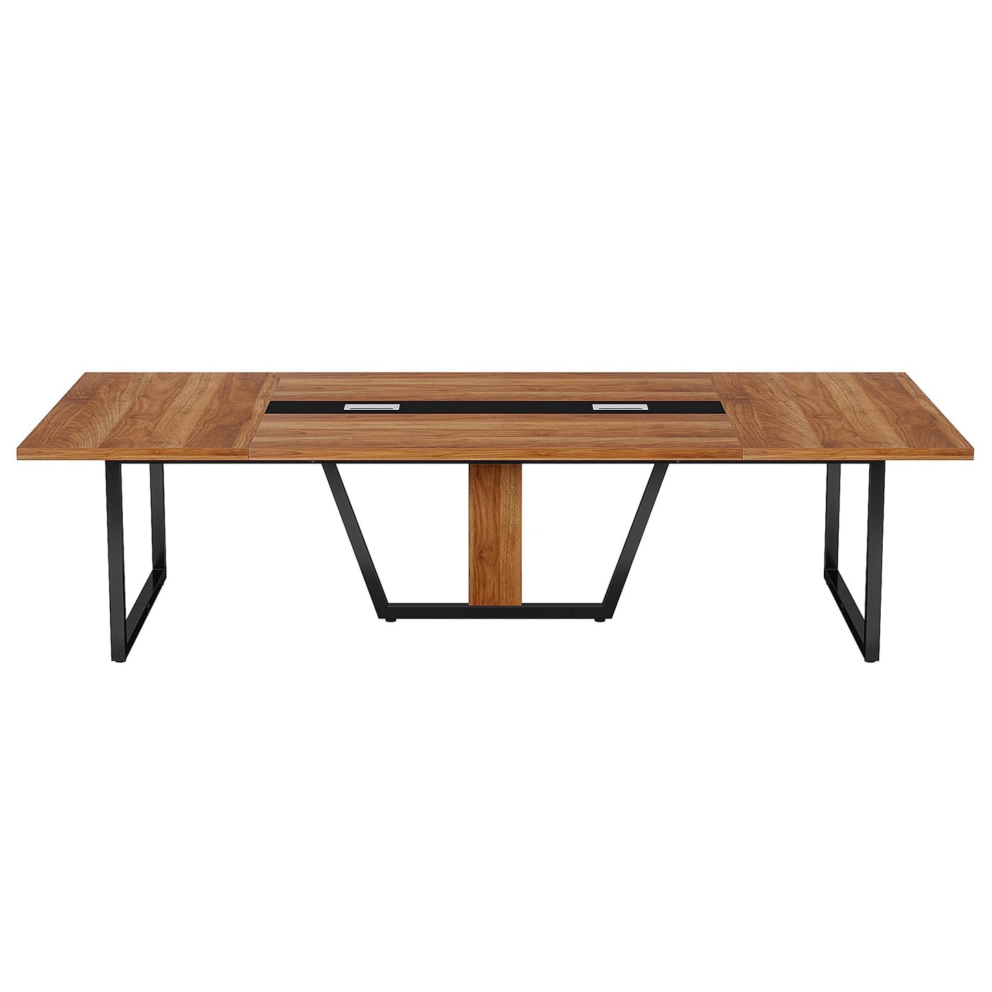 LITTLE TREE 8FT Conference Table for 10 People, Large Meeting Table, Modern Conference Room Tables with Cable Management, Training Tables with Strong Metal Legs for Office, Brown