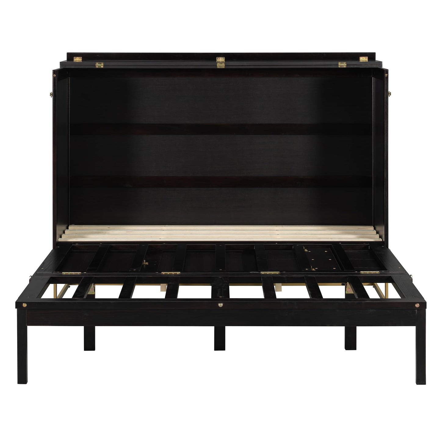 Merax Queen Size Murphy Cabinet Bed, Wood Folding Bed Frame with Wood Doors and Fake Drawers Design, Space-Saving Wall Bed for Guest Room and Home Office