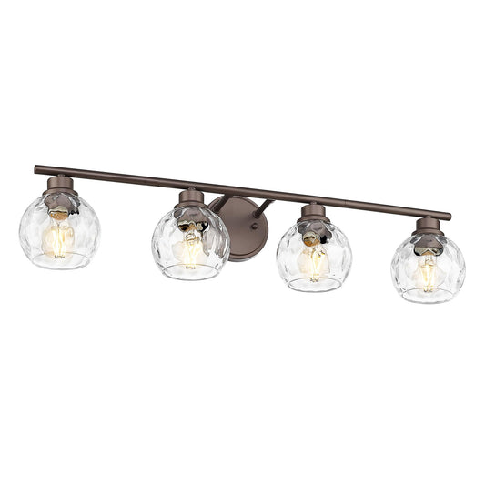 Emliviar 4-Light Vanity Lighting, 32.6in Water Ripple Globe Glass, Oil Rubbed Bronze Finish, Model YE295B