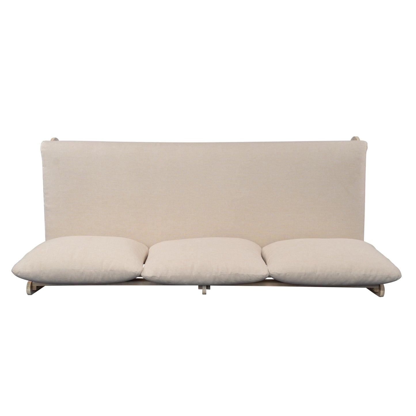 Merax Outdoor Acacia Wood Sofa with All-Weather Cushions, Patio Low 3-Seater Lounge Sofa for Porch, Lawn, Backyard, Balcony, Antique Gray White +Off White