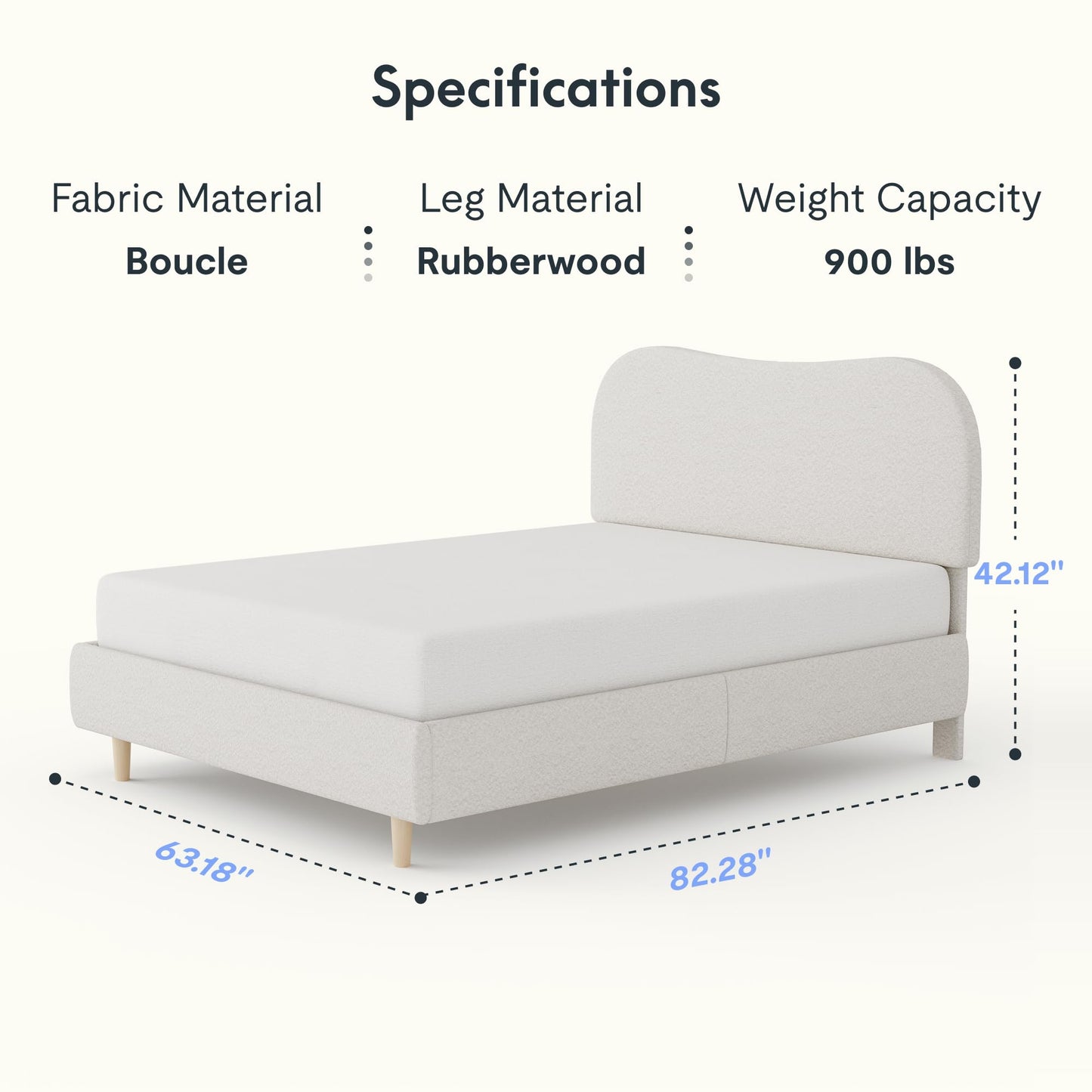FLEXISPOT Queen Size Boucle Bed Frame, Upholstered Cloud Platform Bed with Adjustable Headboard, Plush Padding, Solid Wood Legs, Bonus LED Wall Light, No Box Spring Needed, Easy Assembly, White