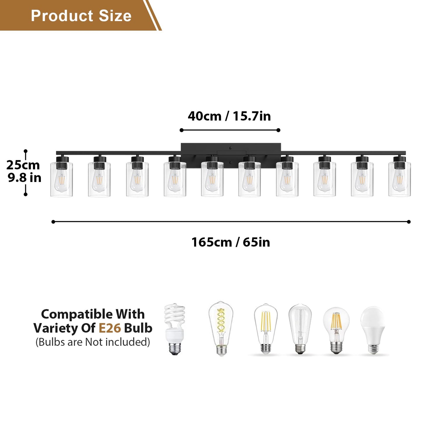 IZORRO Modern Bathroom Light Fixtures, 10 Light Black Vanity Lights, Bathroom Lighting Fixtures Over Mirror with Clear Glass for Living Room Cabinet Bedroom