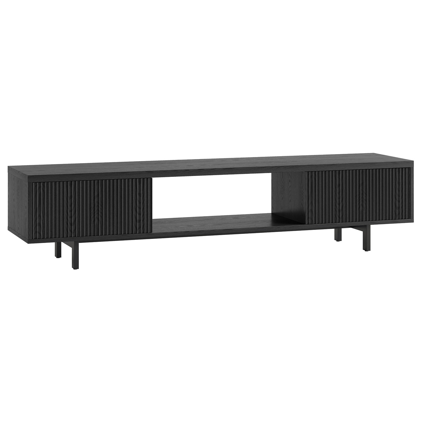 Henn&Hart Fluted TV Stand for TVs up to 78" with 2 Ribbed Side Storage Cabinets and Open Center Storage for Living Room, Family Room, or Office, Natural Black