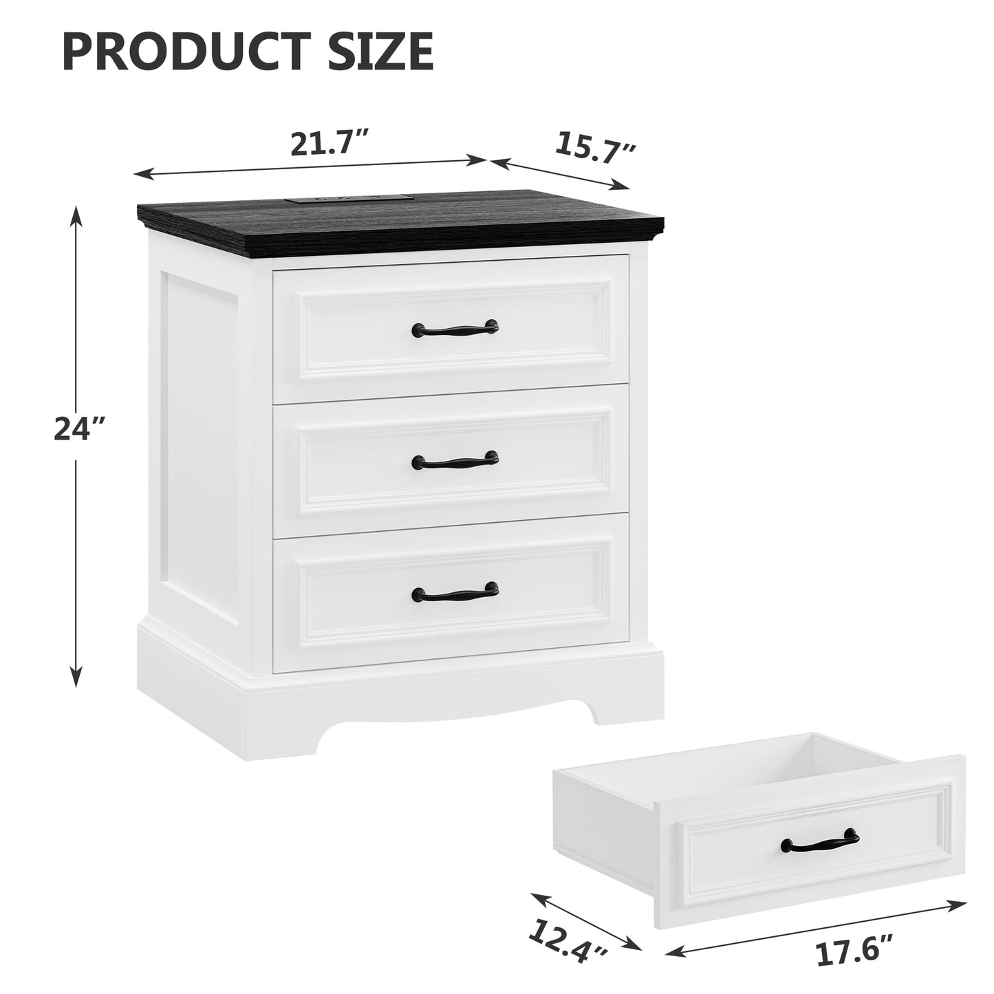 Farmhouse Nightstand Set of 2, Wood Night Stand with 3 Drawers and Charging Station Modern Bedside Table for Bedroom End Side Table Storage Cabinet Small 6 Drawers Dresser (2)