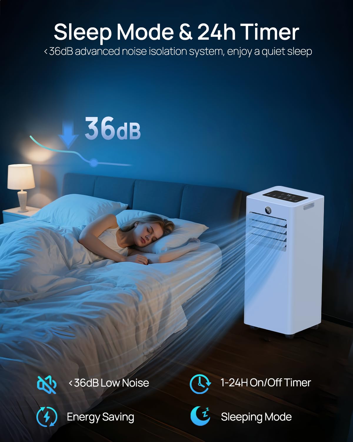 16000 Btu Portable Air Conditioners with WiFi APP, 5-in-1 Portable AC Unit for Large Room up to 850 Sq.Ft with Fast Cooling, Dehumidifier, Fan, Quiet 36dB Sleep Mode, Window Kit for Home, Office