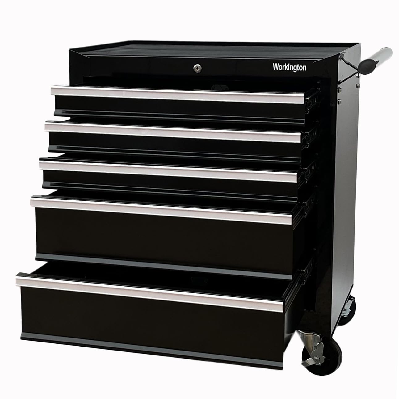 Workington Professional Industrial Rolling Metal Tool Chest with 5 Drawers, 26" 5-Drawer Tool Chest Cabinet with Ball Bearing Drawer Slides, Steel Tool Storage Box Organizer 4102 Black