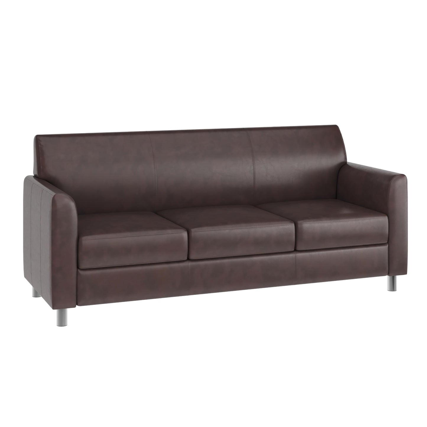Flash Furniture Hercules Diplomat Side Reception Sofa with Chrome Legs, Lobby Chair with Cushions and Flared Arms, Brown LeatherSoft