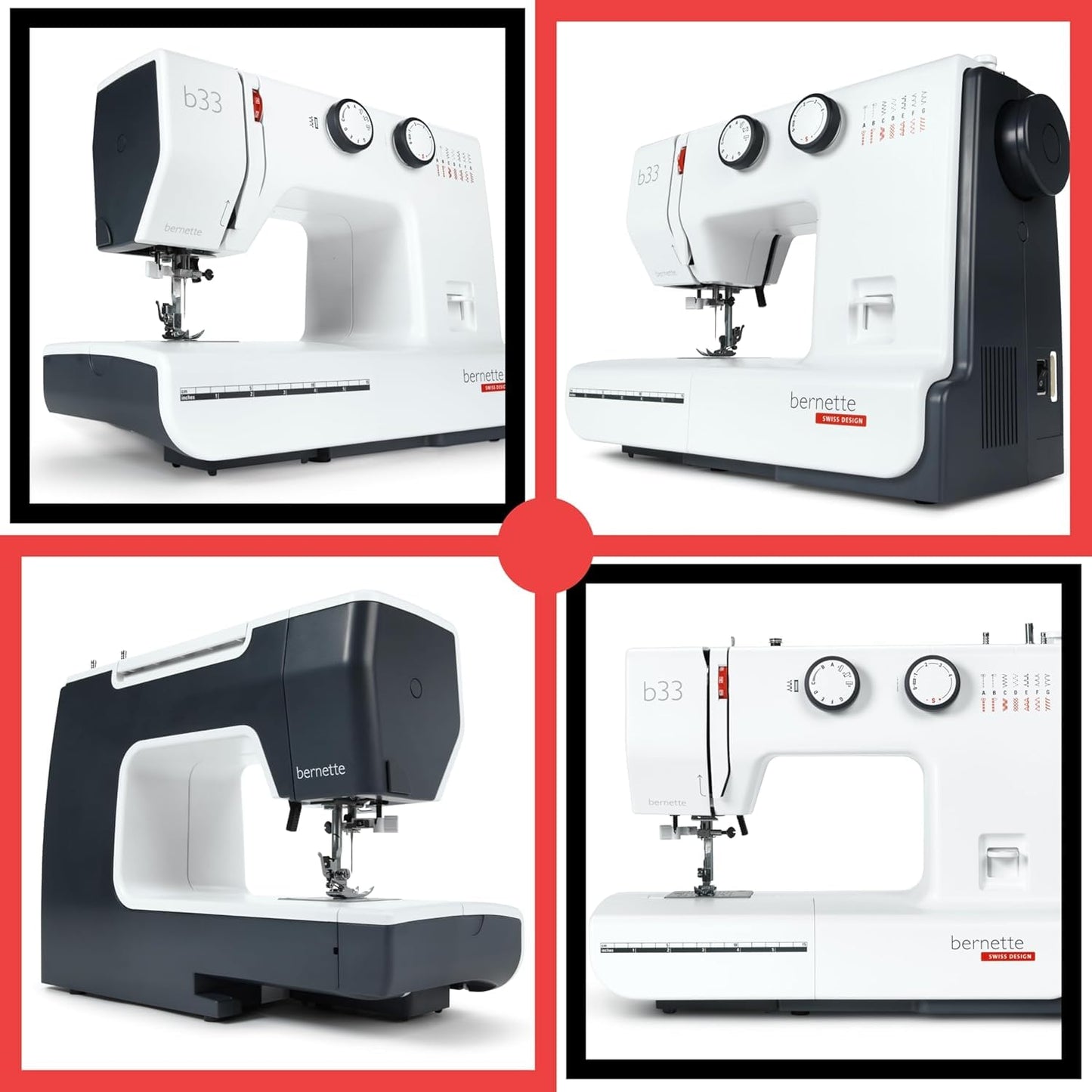 Bernette B33 Swiss-Designed Mechanical Sewing Machine | 15 Stitches, Semi‑Automatic Needle Threader, 5 mm Stitch Width, 2‑Step Presser Foot Lift, Manual Thread Cutter