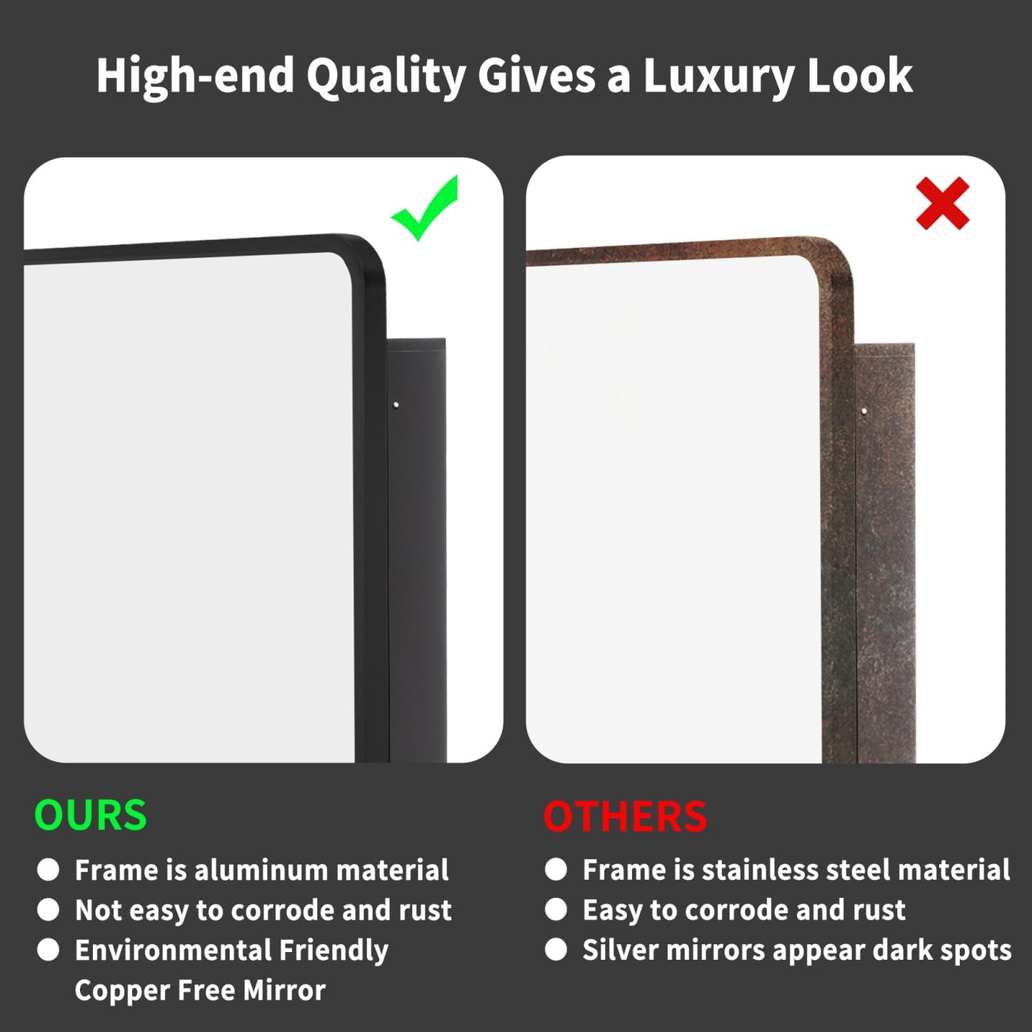Movo 24 Inch x 30 Inch Black Metal Framed Bathroom Mirror Medicine Cabinet Rectangle Tilting Beveled Vanity Mirrors Recess or Surface Mount Installation