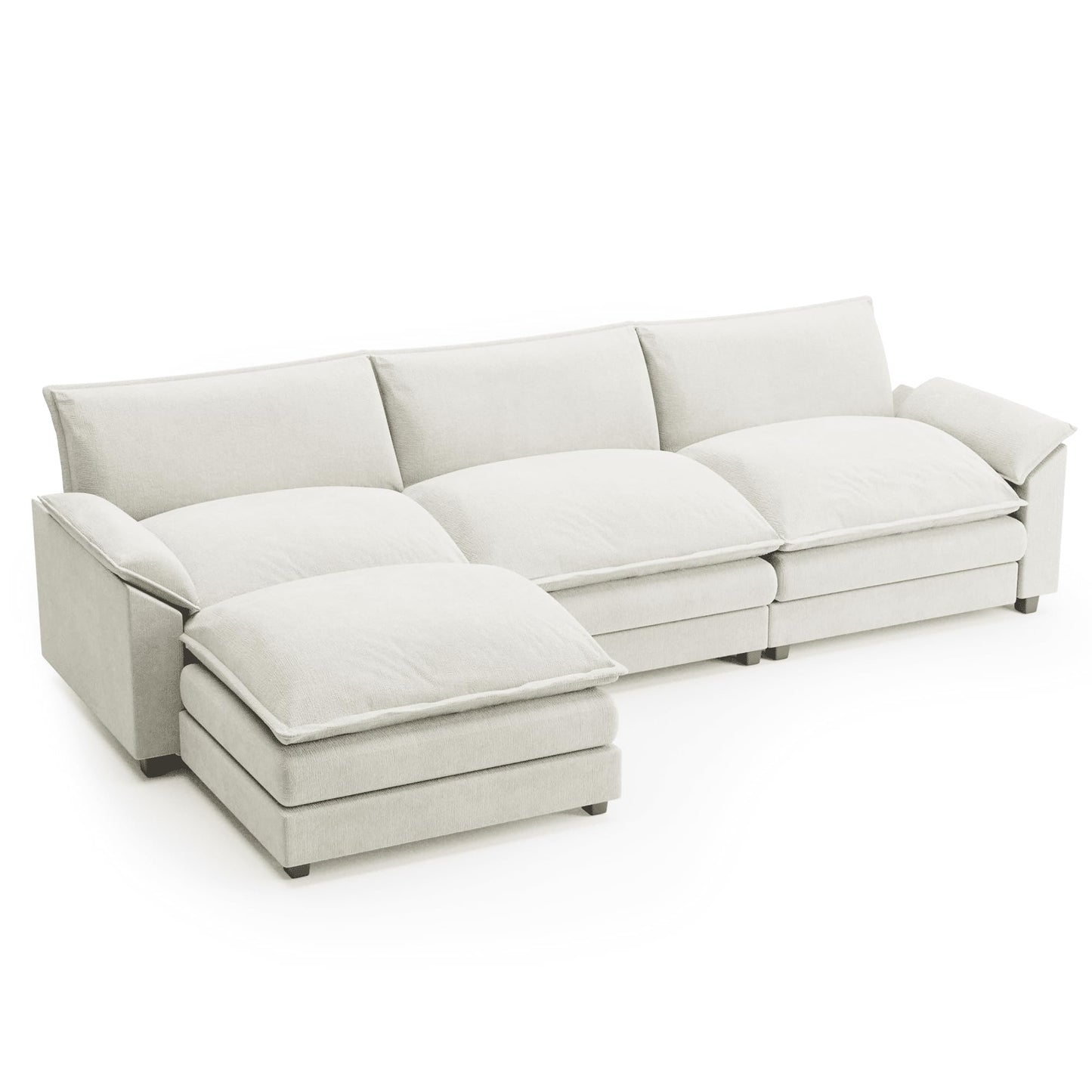 Shahoo Sectional Modular Sofa L Shaped Chenille Fabric Couch with High Supportive & Soft Sponges and Removable Ottoman, Sleeper Comfy Upholstered Furniture for Living Room, Bright Beige