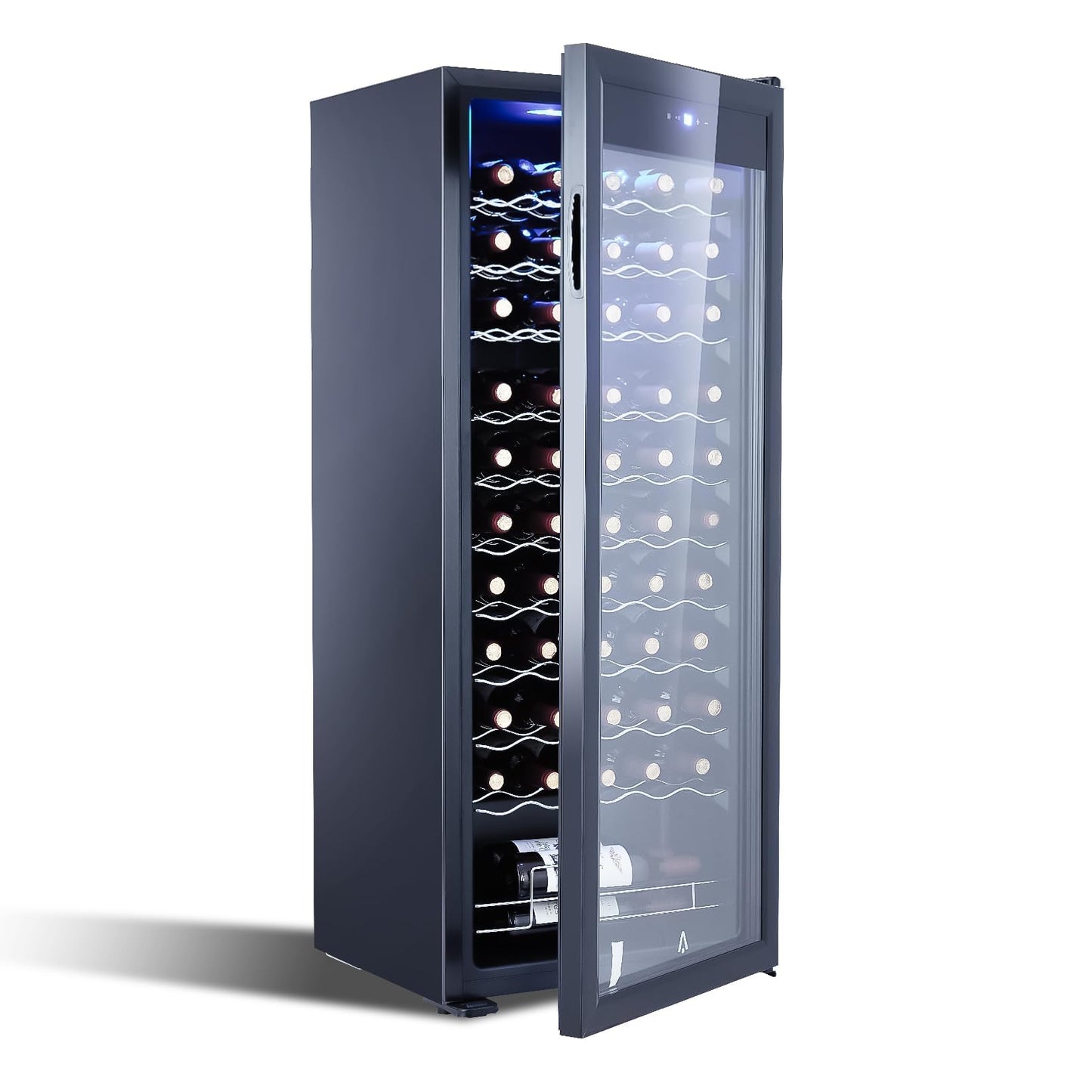 15 Inch Wine Cooler Refrigerator, 55 Bottle Single Zone Freestanding Wine Fridge with Glass Door, Digital Temp Control, Adjustable Shelves, Fast Cooling Compressor, 110V/60Hz for Home Bar Kitchen