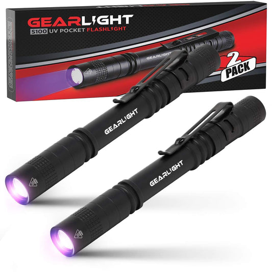 GearLight UV Black Light Flashlight S100 - 2 Pack Mini Blacklight for Leak Detection, Pet Urine, Stains - Black Color