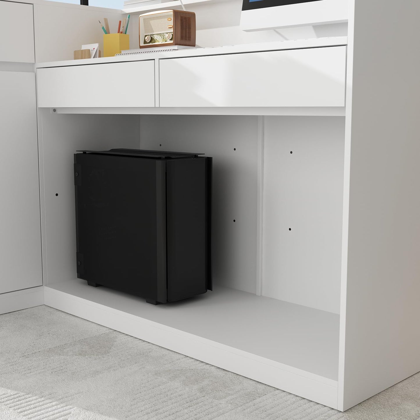 AIEGLE Reception Desk with Counter, 70.9" W Modern Retail Checkout Counter w/Drawers & Open Shelves, L-Shaped White Front Desk Reception Table with Storage Cabinet for Salon, Lobby, Office