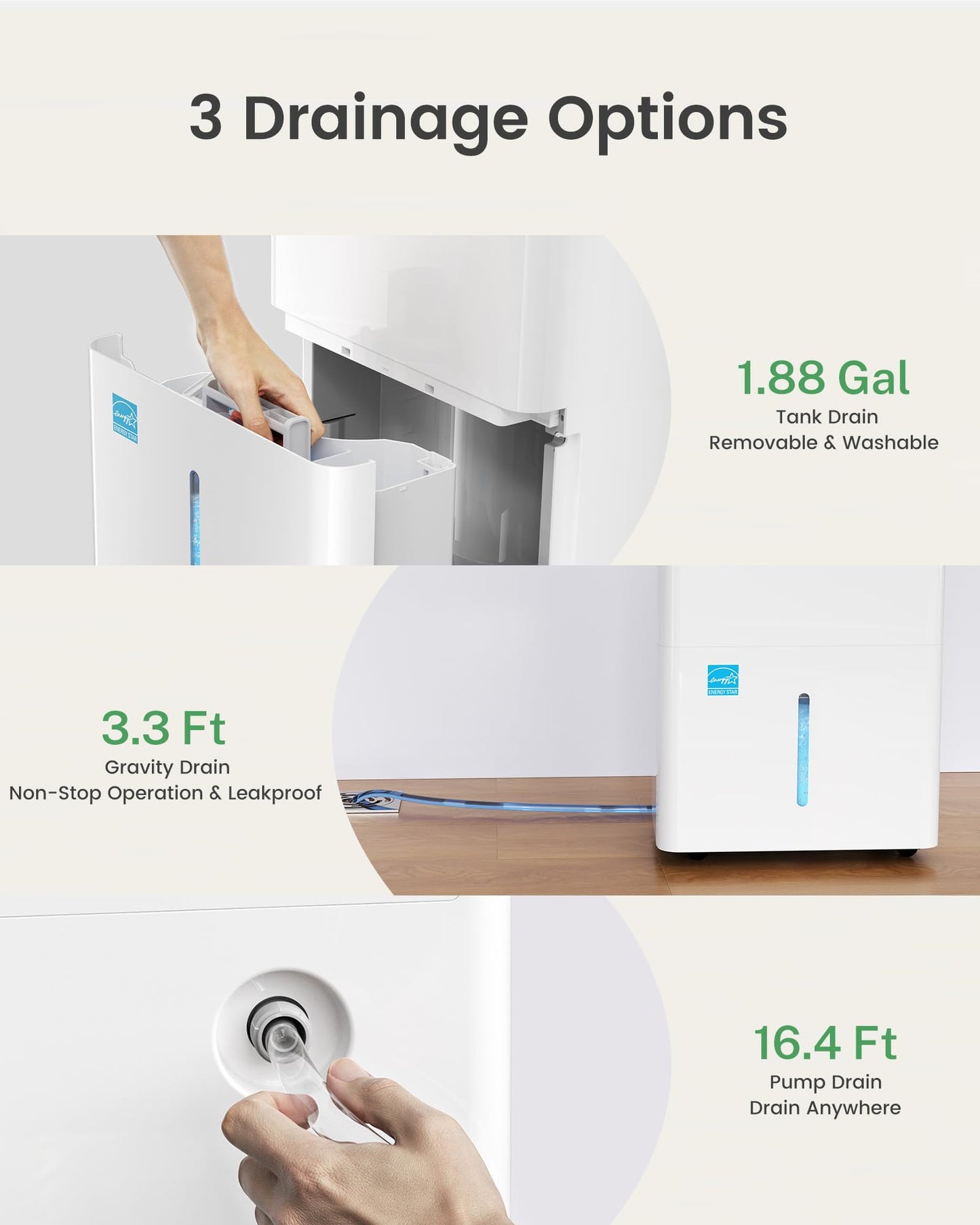 Waykar 150 Pint 2025 Energy Star Dehumidifier with Pump for Large Rooms up to 7,000 Sq. Ft. for Home, Basement, Commercial, Industrial, with Drain Hose & Tank, Auto Defrost, Smart Auto Comfort Mode