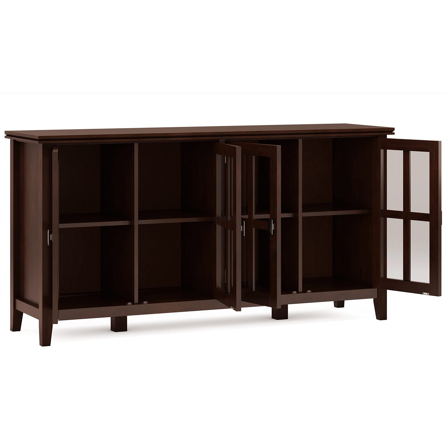 SIMPLIHOME Artisan Storage Cabinet - 66 inch Wide Solid Wood 4-Door Sideboard Cabinet in Russet Brown, Contemporary Buffet for Living Room or Dining Room with Glass Doors and Adjustable Shelves