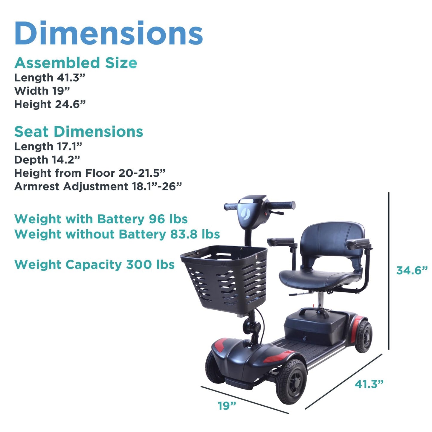 Journey Adventure Mobility Scooter – Lightweight Electric Motorized Travel Scooter for Adults & Seniors – Heavy Duty 300 Lb Weight Capacity – Blue