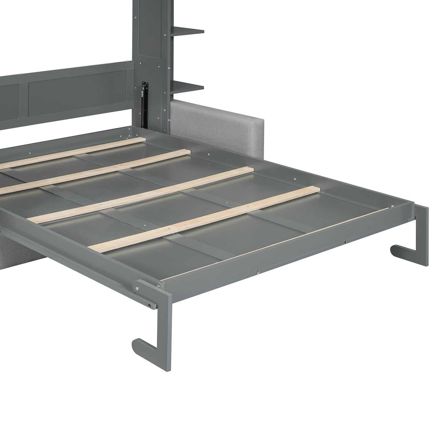 Merax Queen Size Murphy with Sofa and Shelves for Bedroom or Guestroom Wall Bed Space Saving Hidden Bed,No Need Fix to The Wall,Gray