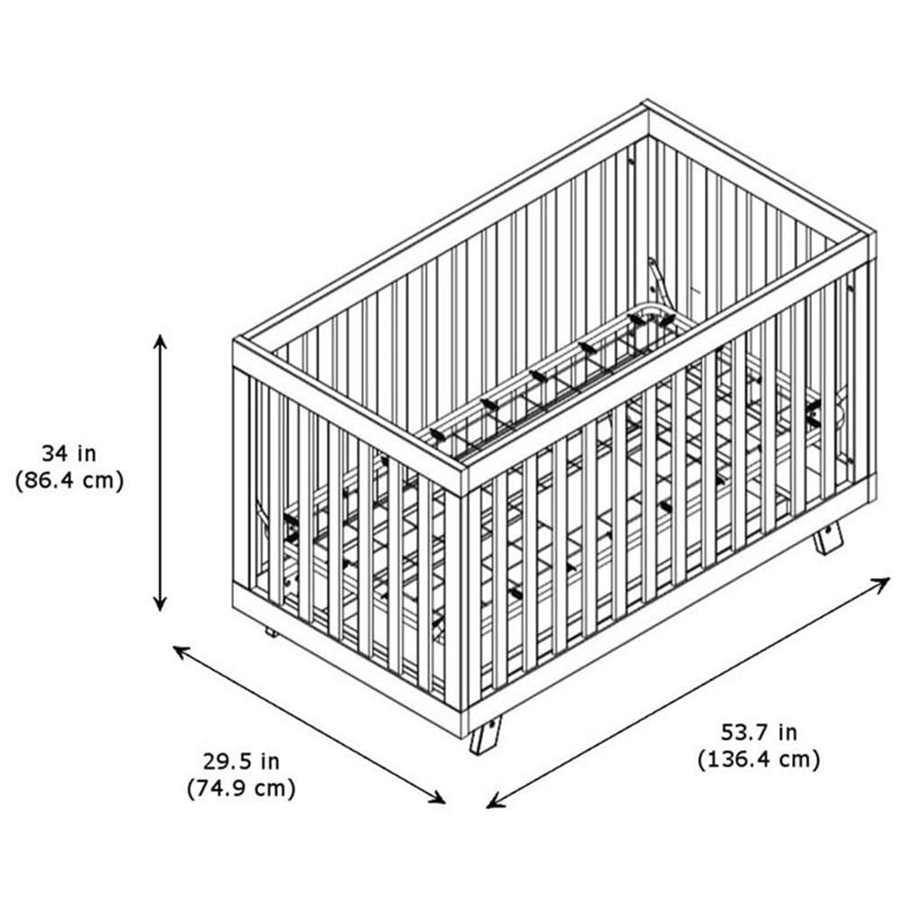 Pemberly Row 3-in-1 Convertible Crib, Pine Wood, Adjustable Base, White Finish, 34" H x 53.7" W x 29.5" D, Mid-Century Modern Design, Toddler Bed and Daybed Option, JPMA Certified Nursery Furniture
