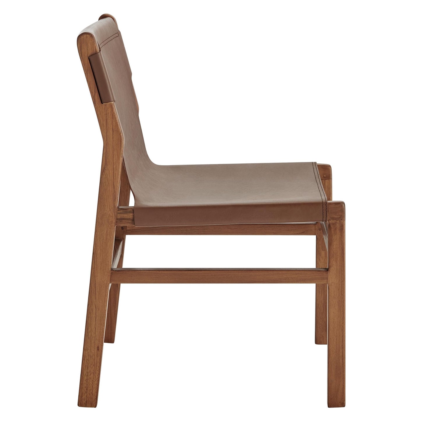 Modway Sonora Leather Dining Side Chair in Nutmeg Brown – Mid Century Modern Armless Accent Chair with Teak Wood Frame for Dining Room, Office, or Entryway