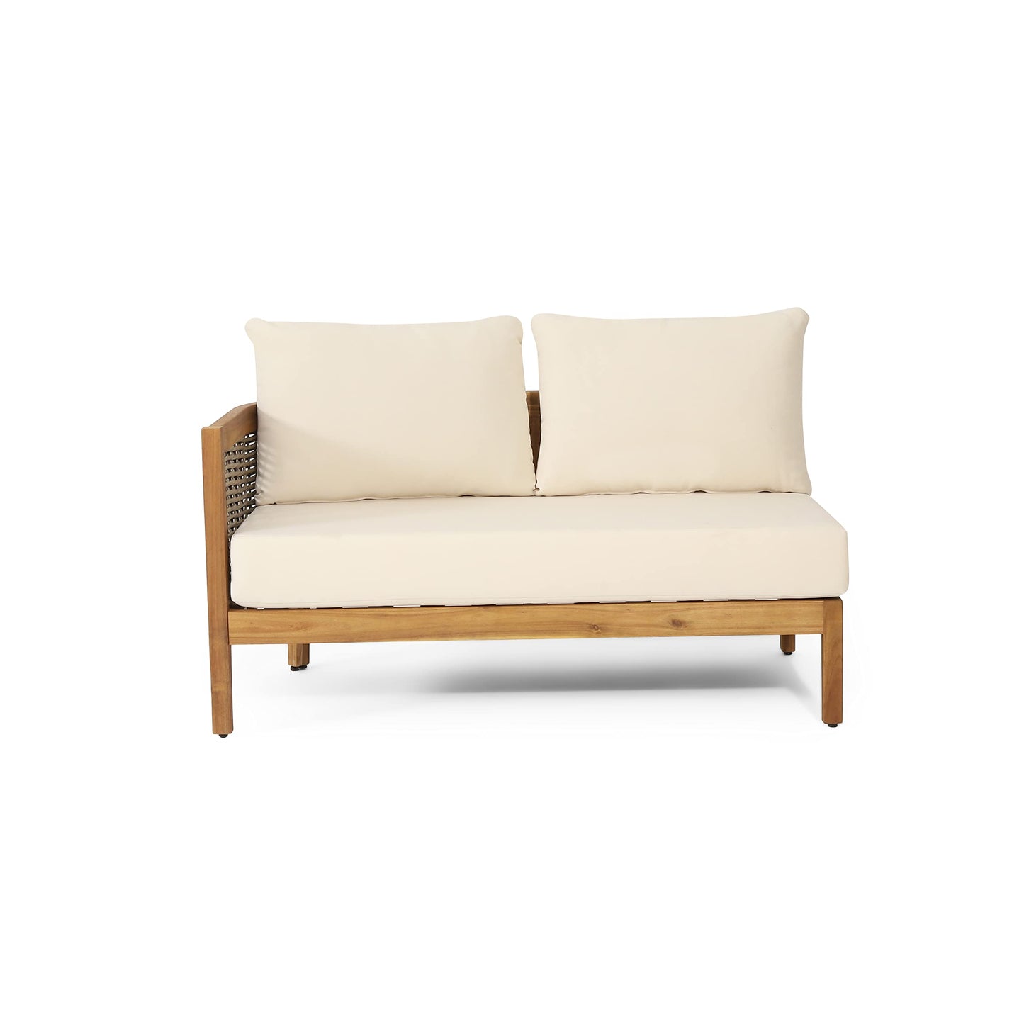 Christopher Knight Home Burchett Outdoor 5 Seater Sectional Sofa Chat Set with Fire Pit - Acacia Wood and Round Wicker - Teak/Mixed Brown/Beige/Dark Gray