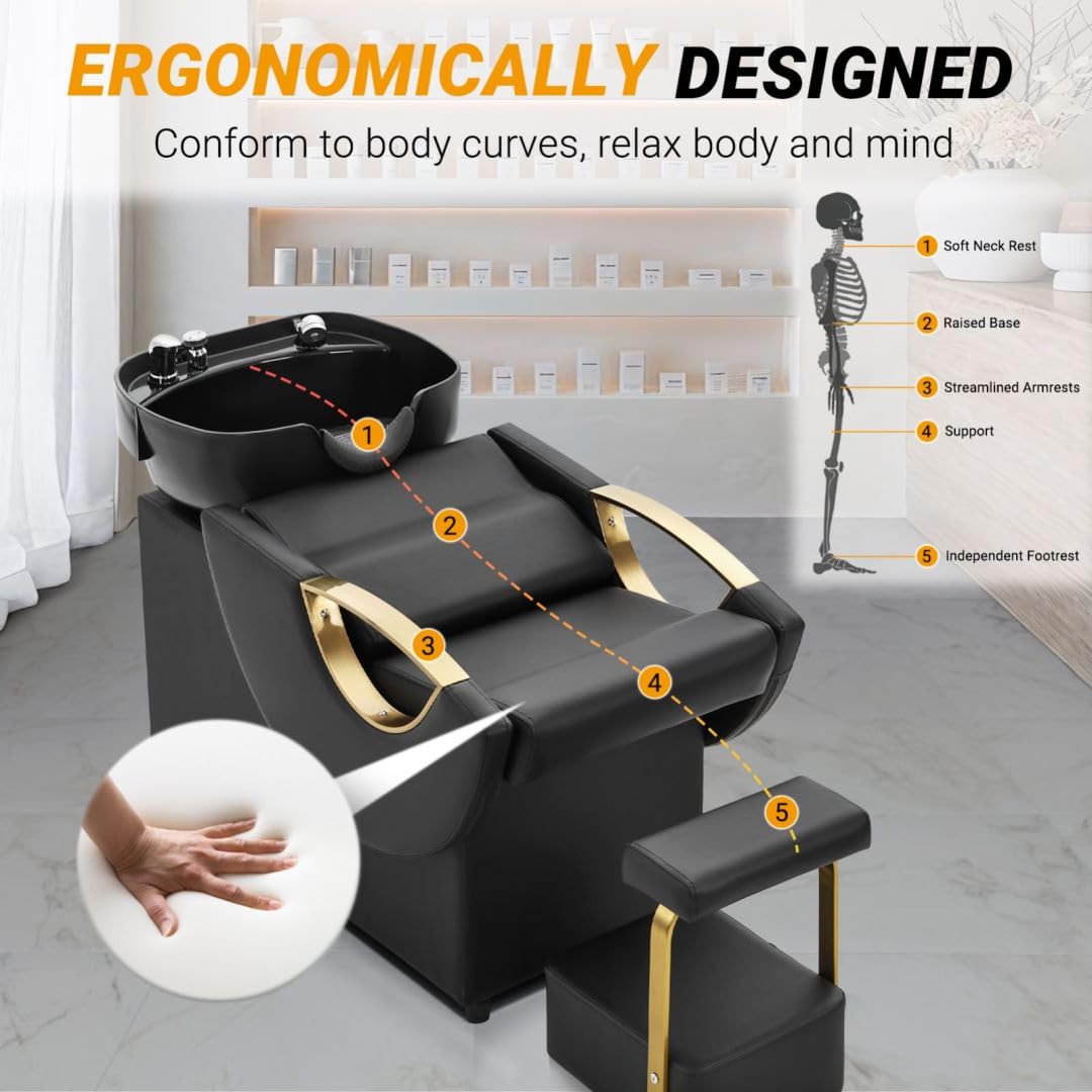Seogwisam Shampoo Bowl and Chair Set for Salon with Footstool
