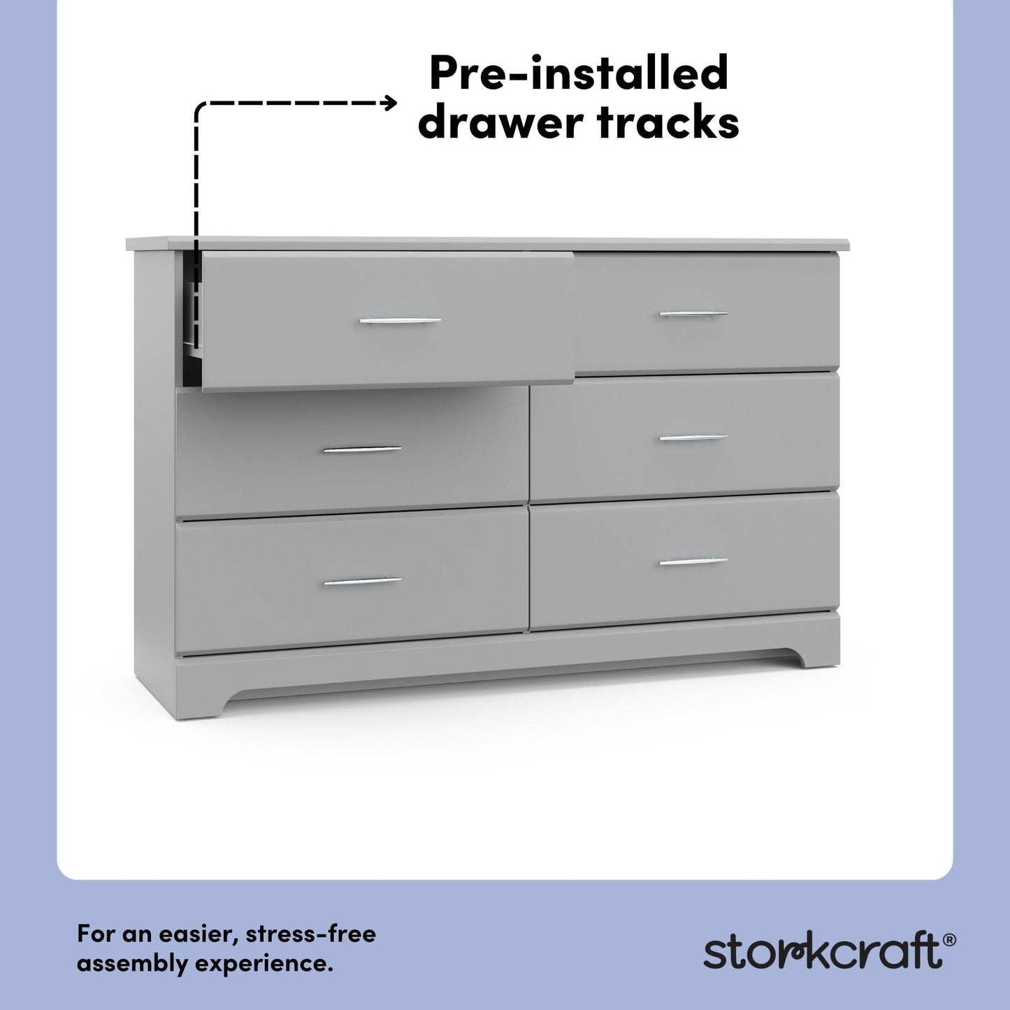 Storkcraft Brookside 6-Drawer Dresser (Pebble Gray) – GREENGUARD Gold Certified, Gray Dresser for Bedroom, Kids & Nursery Storage Chest, Safety Interlocking Drawers, Pre-Installed Tracks, Kids Chest