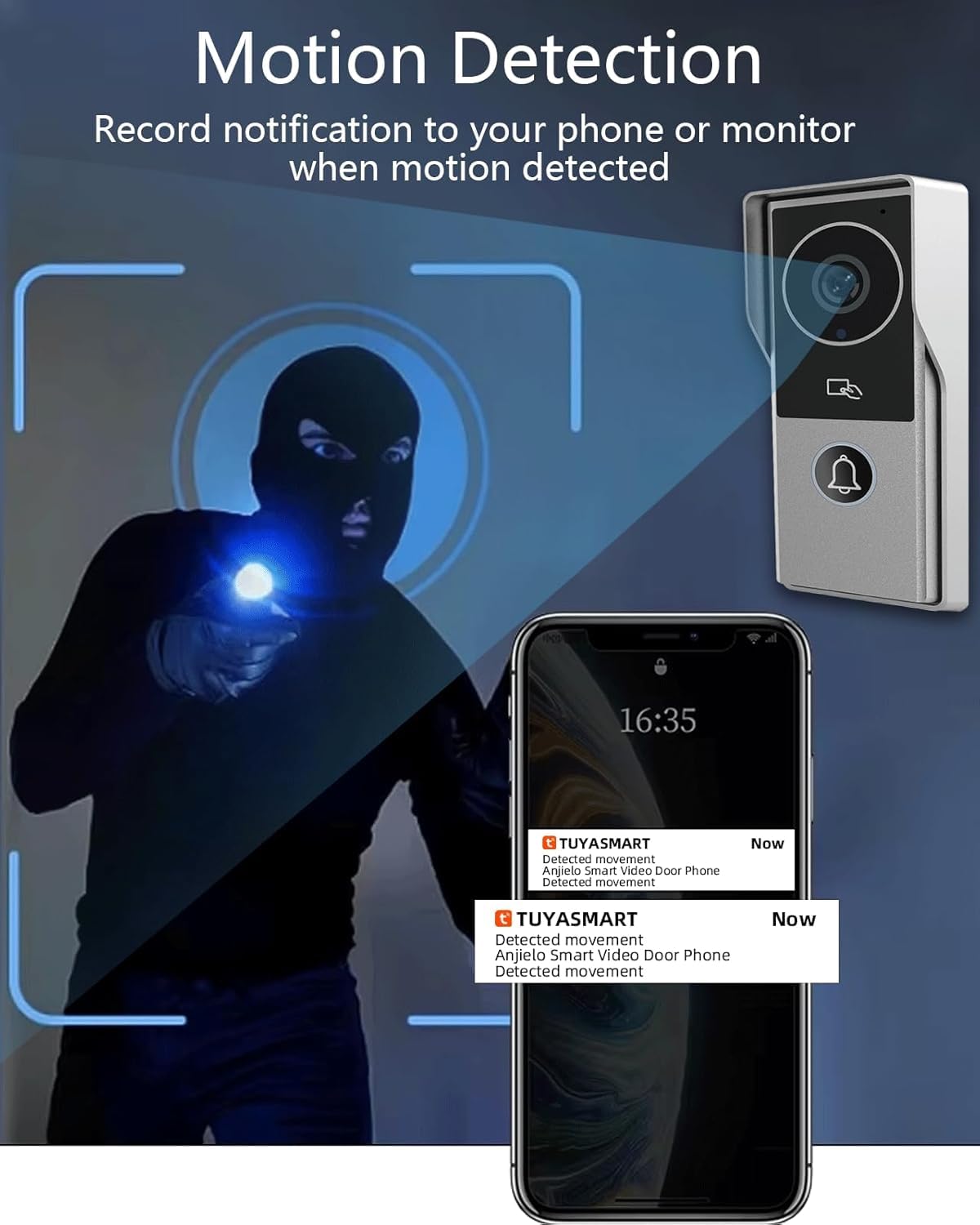 ANJIELO SMART Wired Video Intercom System, Video Doorbell Door Phone System,WiFi 1080P HD Monitor, Night Vision,Dual-Way Intercom for Villa House Office Apartment (1 Bell +1 Monitor)