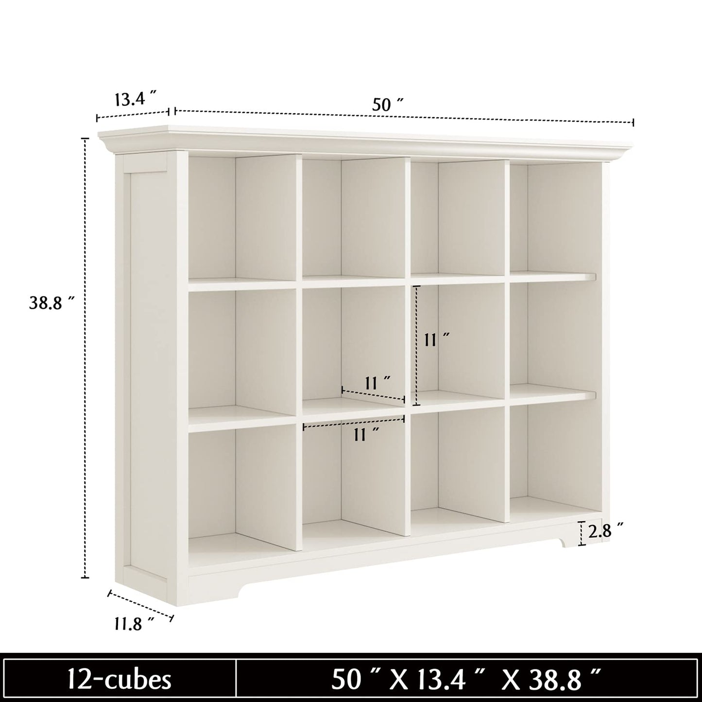 OSCHF Wooden Cube Bookcase with Base - Modern 3 Tiers Floor Standing Open Shelf Cabinet for Home and Office, 12-Cube Lattice Bookshelf, Warm White