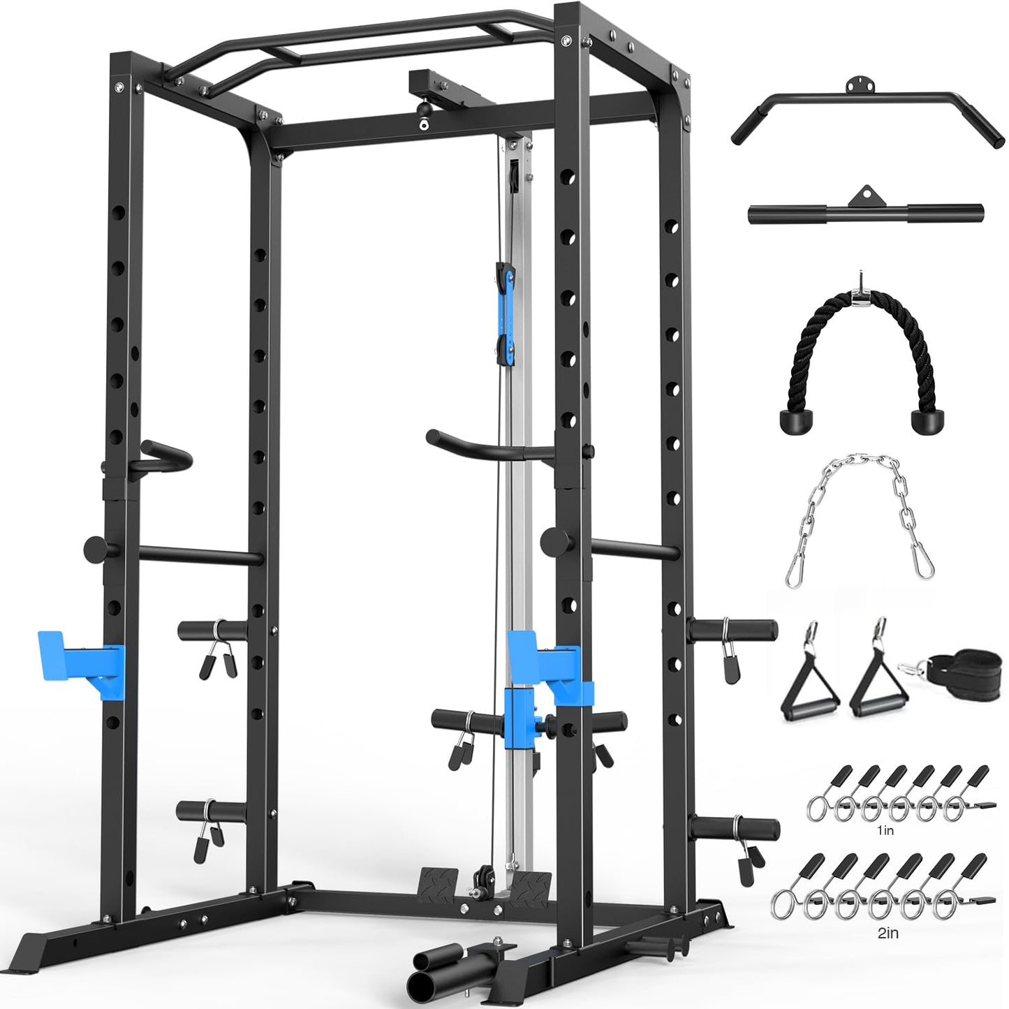 ULTRA FUEGO Power Cage, Multi-Functional Power Rack with J-Hooks, Dip Handles, Landmine Attachment and Optional Cable Pulley System for Home Gym