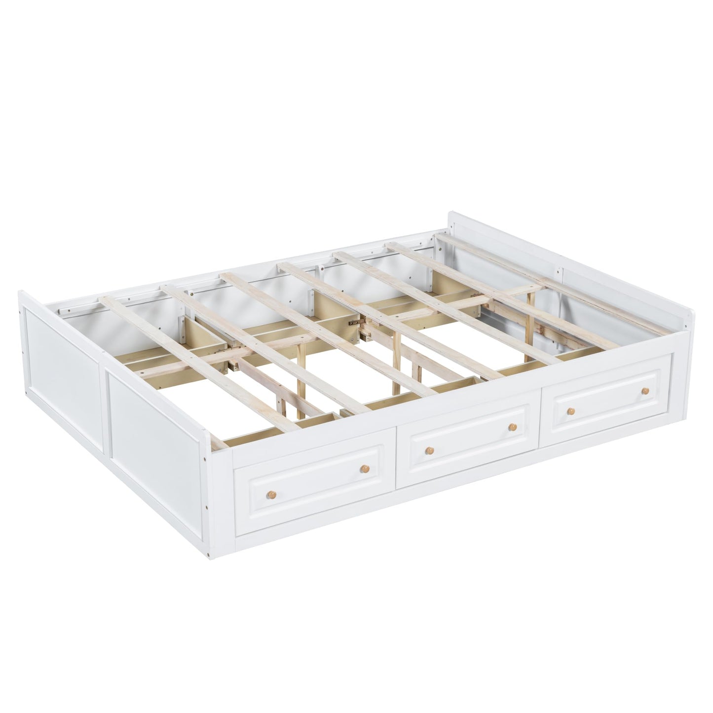 Merax Wood Queen Size Platform Bed Frame with 6 Drawers, Storage Bed Frame Without Headboard for Kids Teens and Adults, White