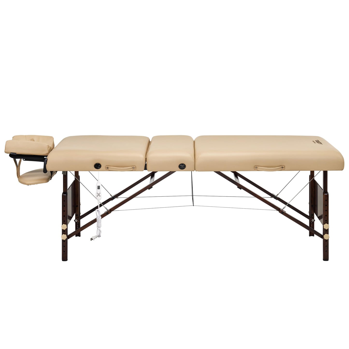 Master Massage 30" Del Ray Beauty Salon Lash Bed with Therma Top-Heated Portable Massage Table Package-Wooden Tattoo Table with 3 Section Tilting Backrest and Memory Foam (Beige)