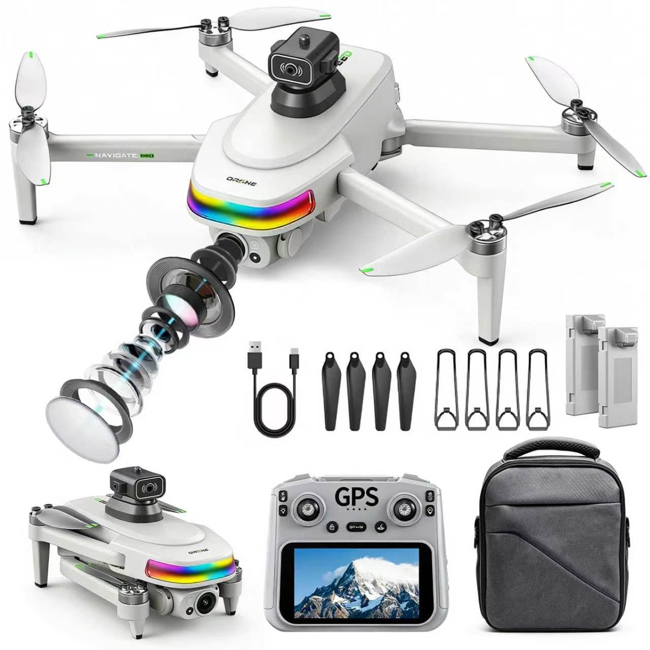 GPS Drone with 4K Camera for Adults, 5.5" HD Touchscreen Remote, Brushless Motor, 50 Mins Flight, Follow Me Drone, Auto Return, Long Range Transmission, AI Track & Orbit Mode, Under 260g