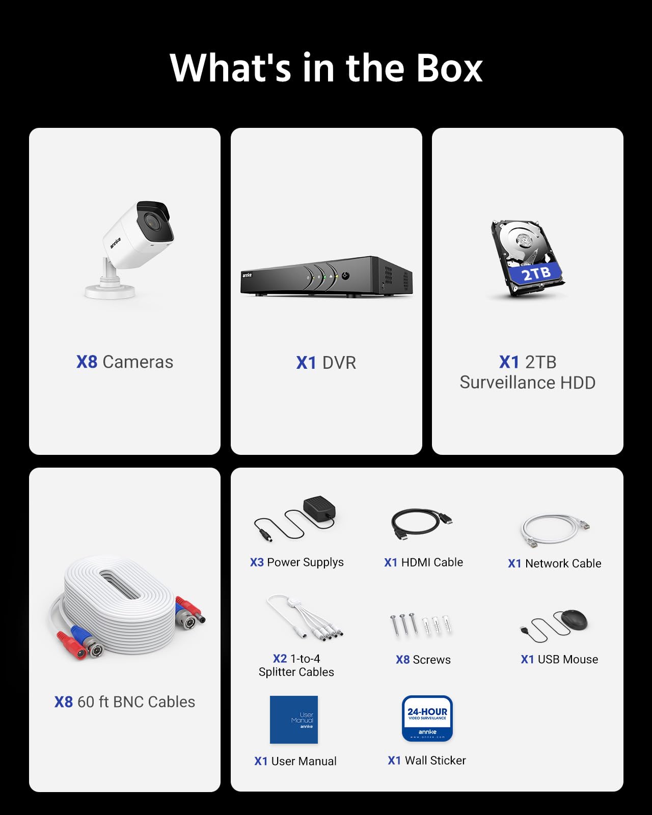 ANNKE 8 Channel 8 Camera Security System H.265+ DVR Recorder with 2TB HDD and 8X 5MP(2560TVL) Outdoor CCTV Bullet Cameras, IP67 Weatherproof,100ft Night Vision, Email Alert, Remote Access