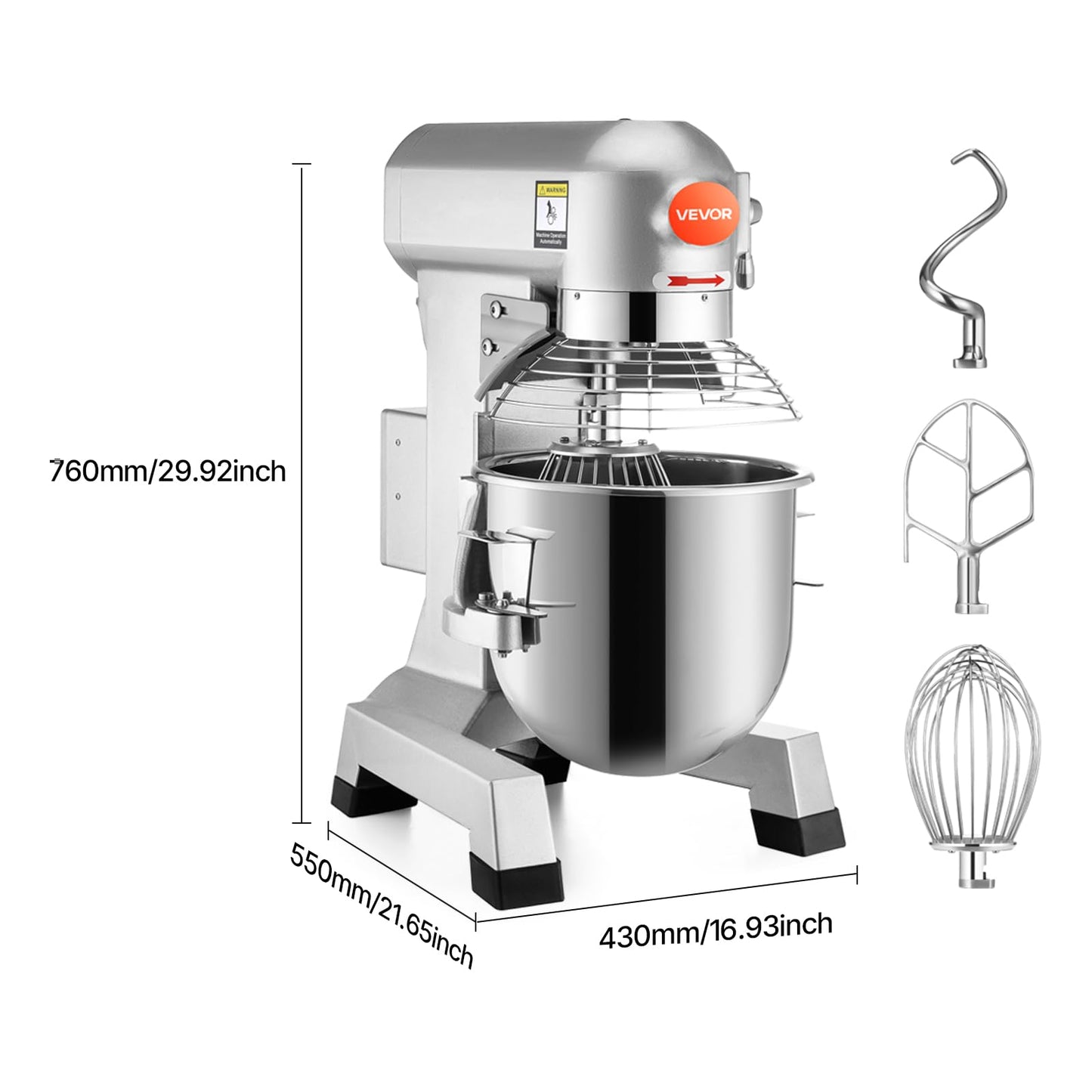 Happybuy 20Qt Commercial Food Mixer with Timing Function， Commercial Mixer 1100W Stainless Steel Bowl Heavy Duty Electric Food Mixer Commercial with 3 Speeds Adjustable, Perfect for Bakery Pizzeria
