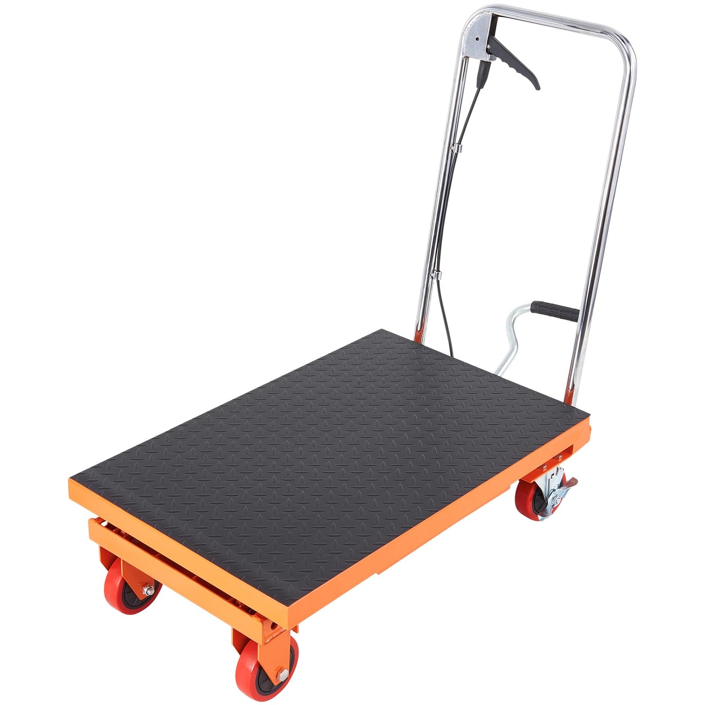 VEVOR TF23 Hydraulic Lift Table Cart, 500lbs Capacity 28.5" with 4 Wheels and Non-Slip Pad, for Material Handling and Transportation, Orange