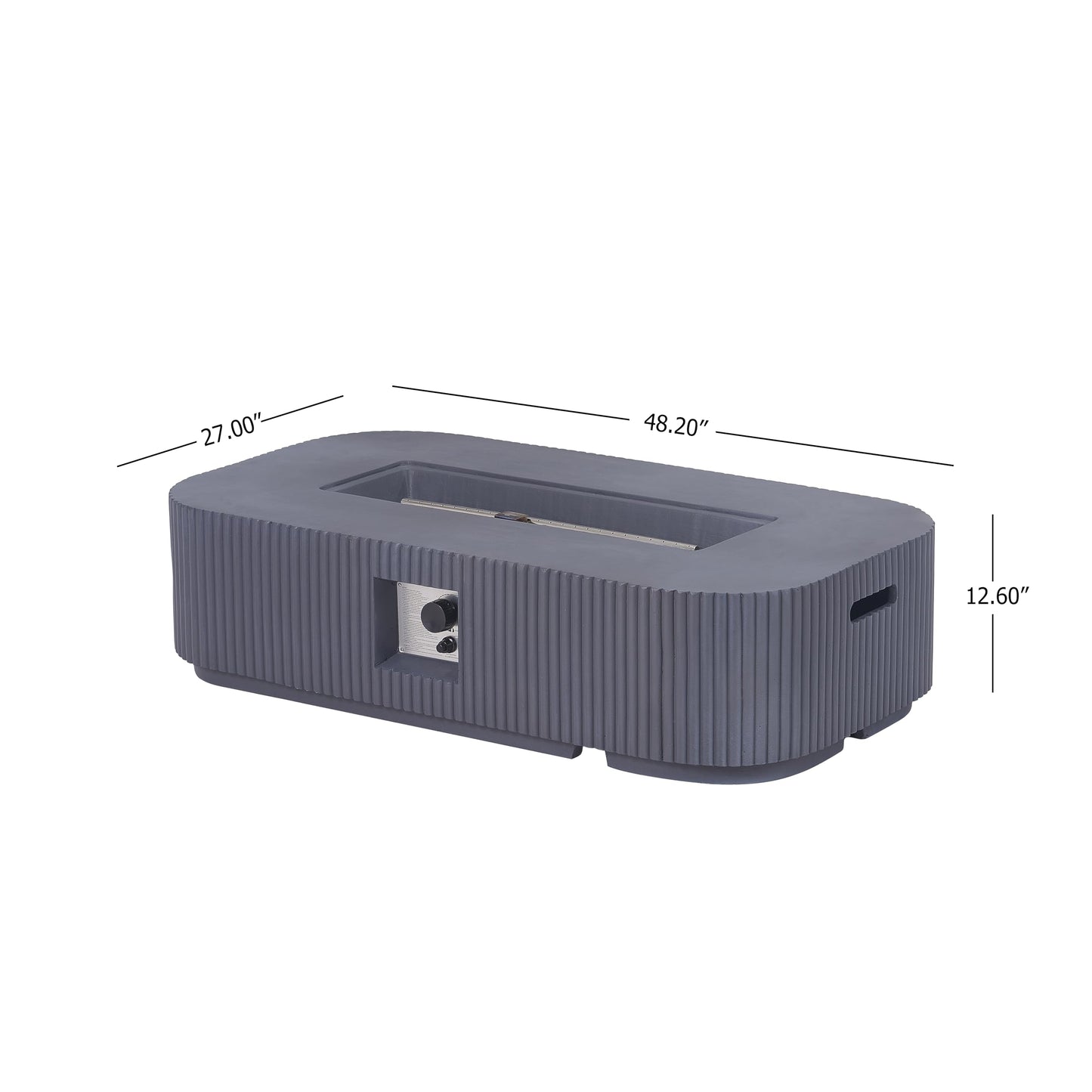 Christopher Knight Home 48.2 Inch Outdoor Rectangular Fire Pit Set with Tank Cover Side Table, MgO Concrete Propane Fire Pit 50000 BTU, Gray Modern Patio Heating Table Set