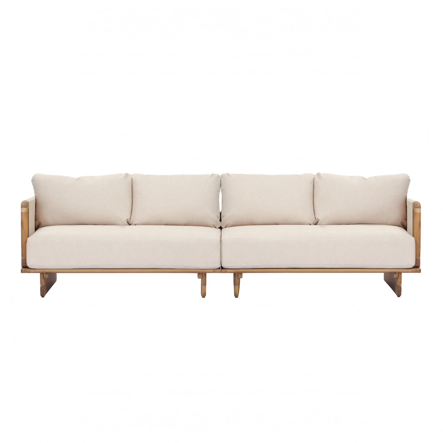 Merax Acacia Wood Outdoor Patio 105 Inch Loveseat Sofa with Cushions, Large 4-Seater Sofa Daybed for Backyard, Lawn, Deck, Balcony, Water Repellent Fabric, 400 lbs Capacity, Light Teak +Beige