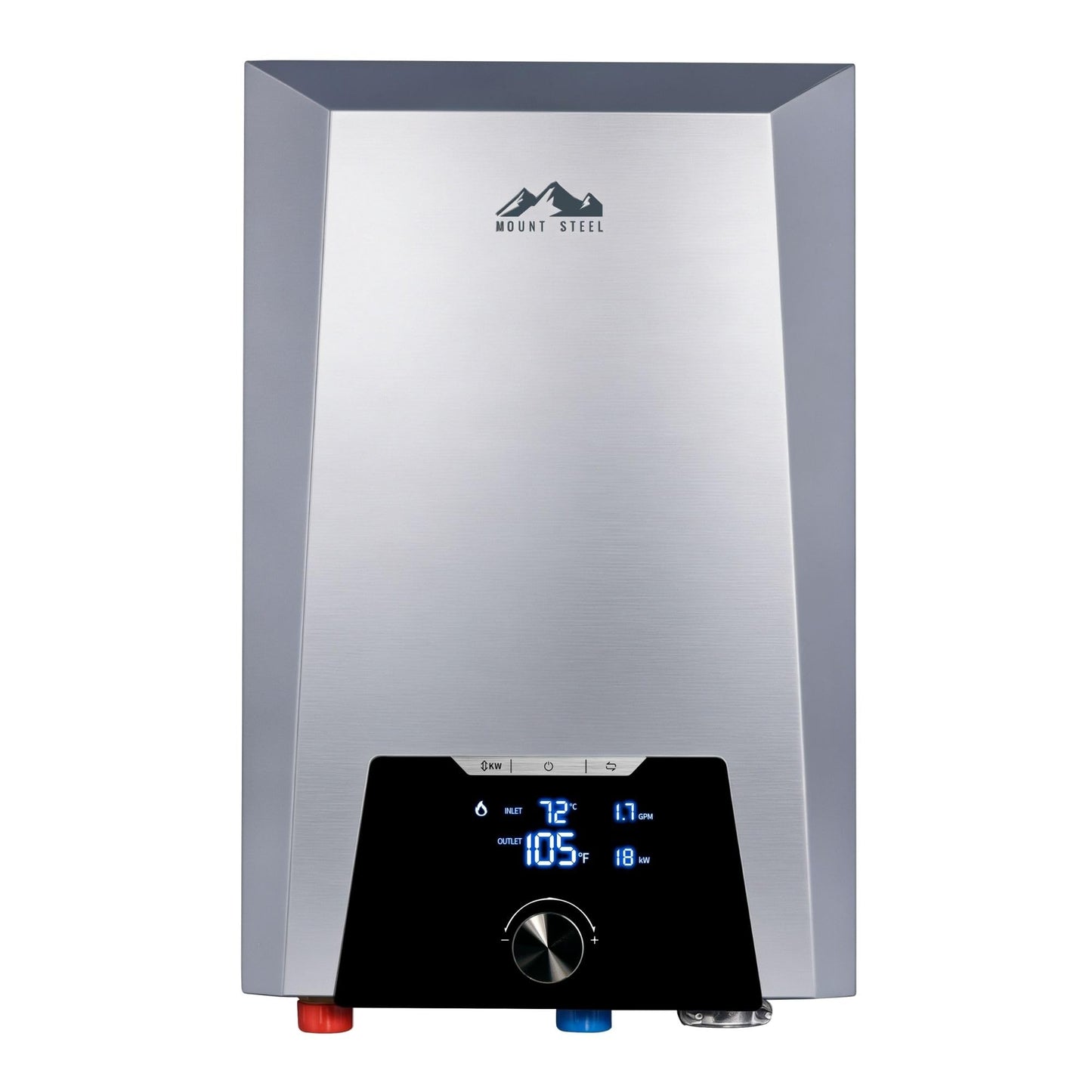 Mount Steel Electric Tankless Water Heater, 12kW–18kW Adjustable, 240V, Configurable Power, Self-Modulating Whole House Hot Water Heater, Stable Temperature, 99% Thermal Efficiency