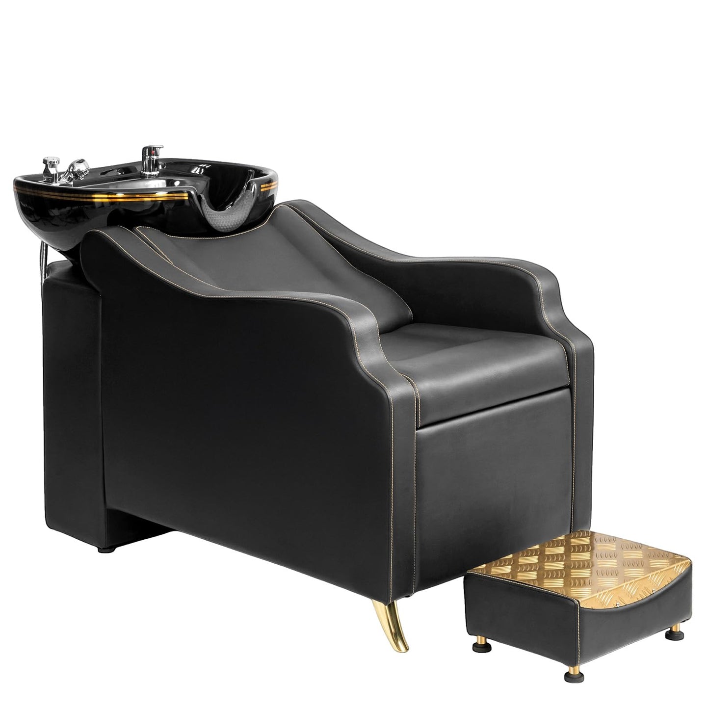 OmySalon Shampoo Backwash Unit with Large Porcelain Bowl, Salon Sink Hair Wash Chair Shampoo Station, Barbershop Beauty Spa Massage Hairdressing Equipment