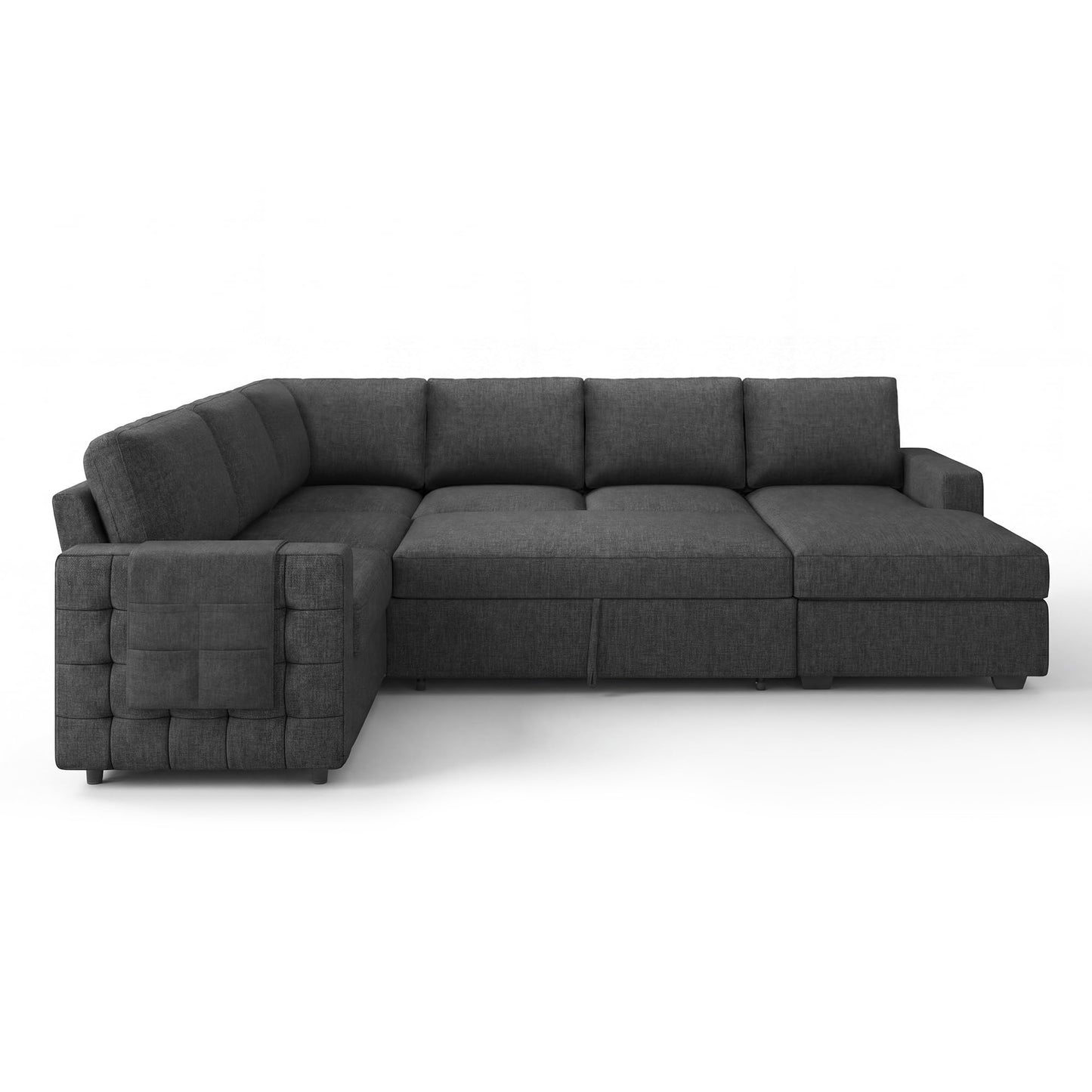 HONBAY Sectional Couch with Pull Out Bed, U-Shaped Sectional Sleeper Sofa with Storage, 6 Seater Sectional Sofa Bed, Mid-Grey