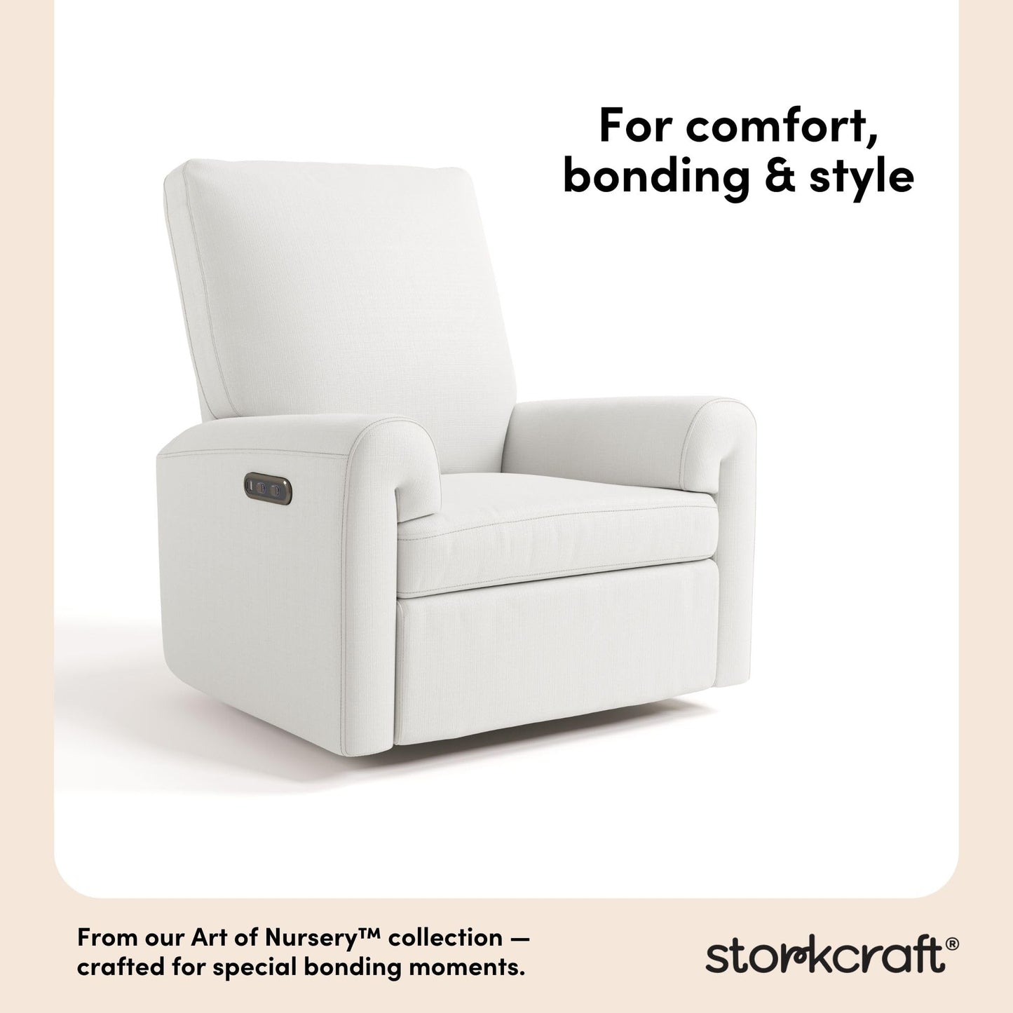 Storkcraft Sorrento Deluxe Power Recliner Swivel Glider – Premium Electronic Nursery Rocking Chair, Oeko-TEX 100 Certified, Includes Dual-USB Charging Port with USB-A & USB-C (Ivory Basketweave)