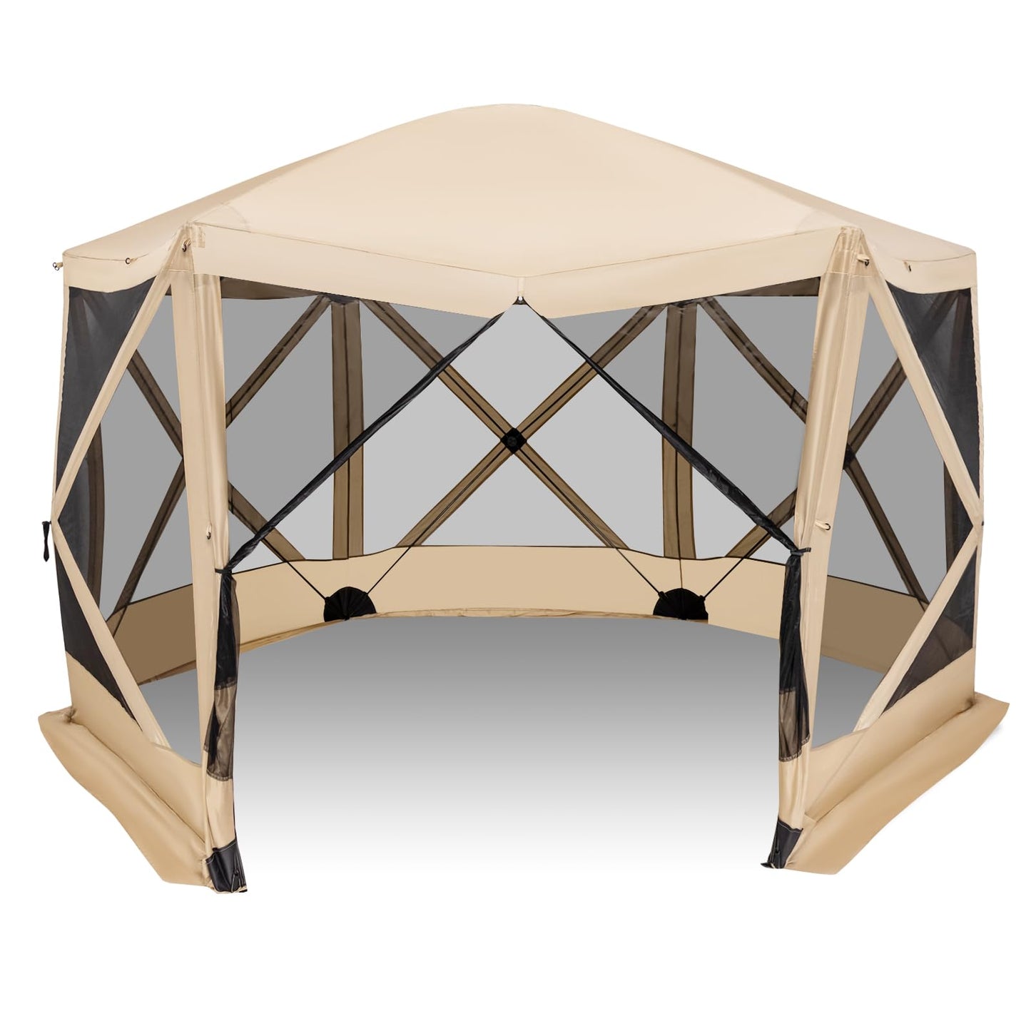 Tangkula 11.5x11.5 Ft Pop Up Gazebo with Netting, Portable Screen Tent with 6 Sided Mesh Walls, 2 Sunshade Cloths, Outdoor Instant Canopy Shelter with Carry Bag for Camping, Lawn, Backyard