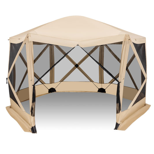 Tangkula 11.5x11.5 Ft Pop Up Gazebo with Netting, Portable Screen Tent with 6 Sided Mesh Walls, 2 Sunshade Cloths, Outdoor Instant Canopy Shelter with Carry Bag for Camping, Lawn, Backyard
