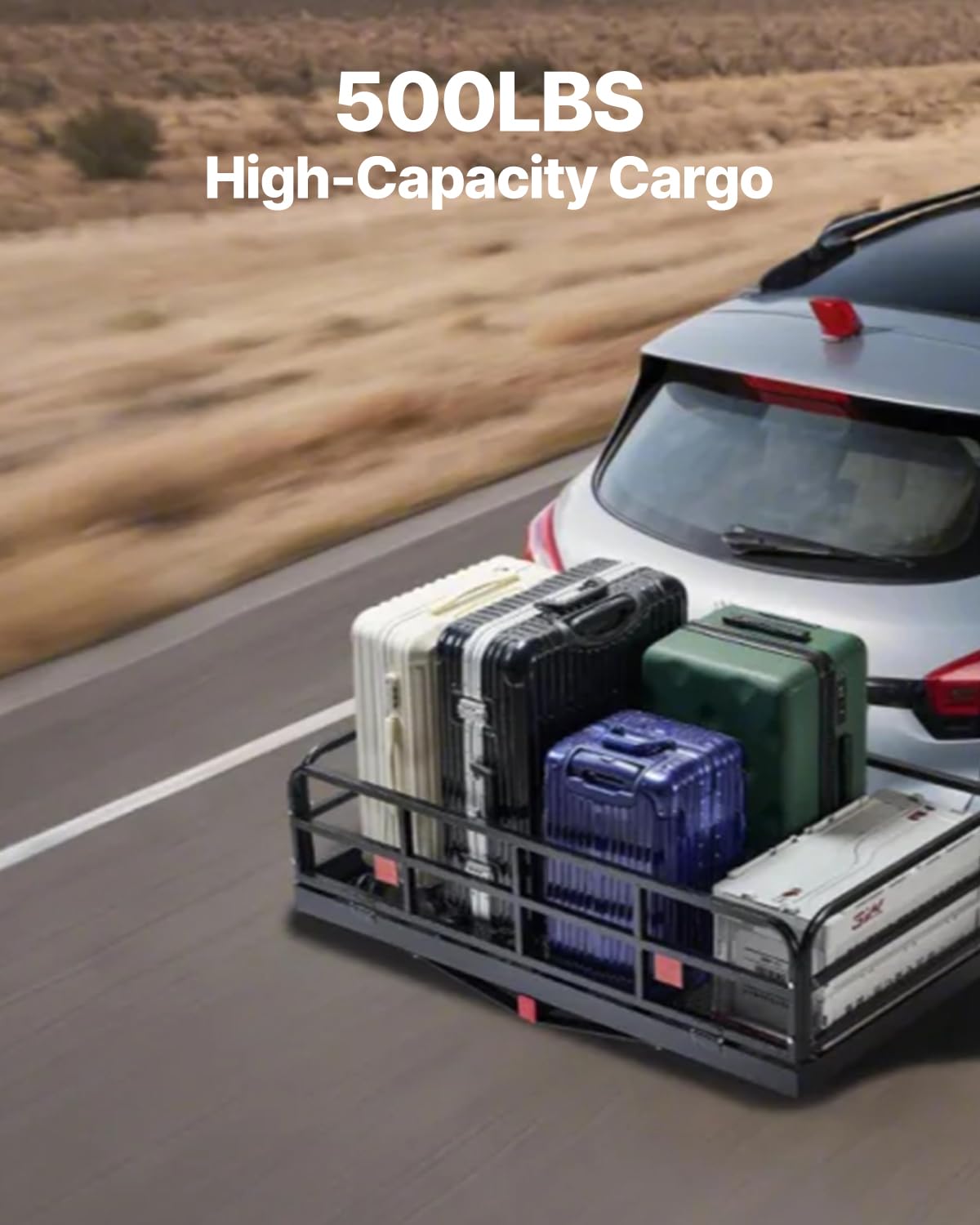 VEVOR 60x24x14 in Hitch Cargo Carrier, 500lbs Capacity Folding Trailer Hitch Mount Cargo Basket, Steel Luggage Carrier Rack Fits 2" Hitch Receiver for SUV Pickup Truck