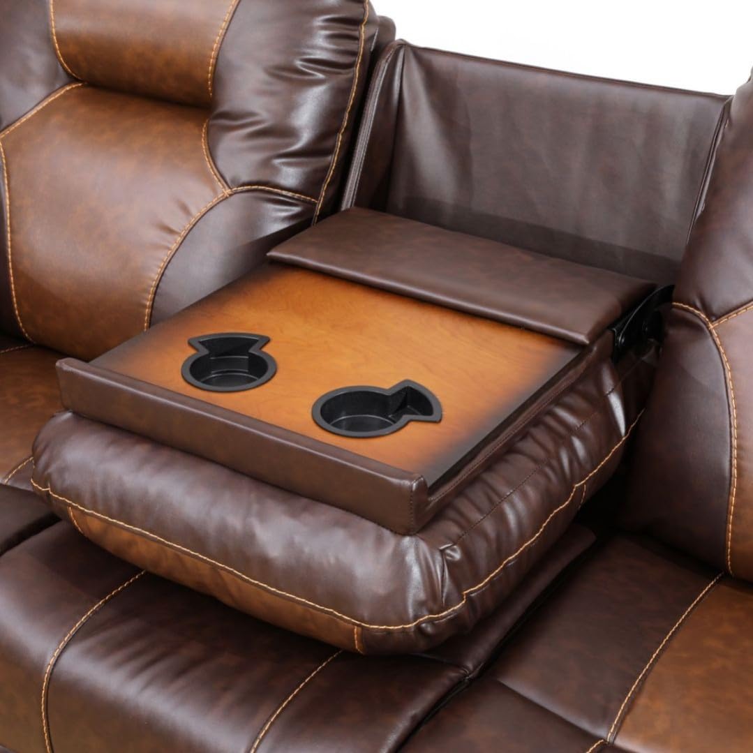 Manual Breathing Leather Reclining Sofa, Comfortable Wide Lazy Leather Couch for Living Room (Brown, Three-Seater)