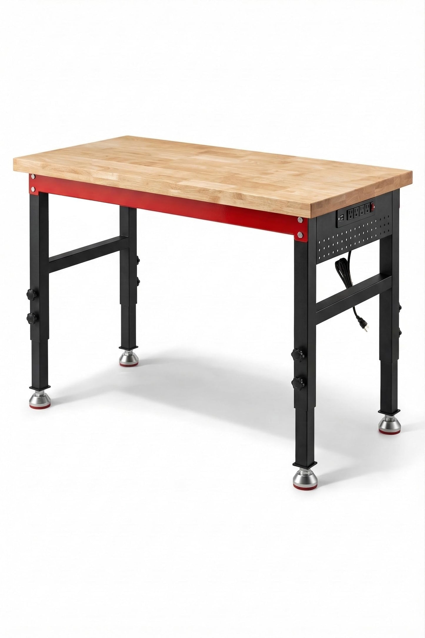 VekMax 48" Heavy Duty Workbench, 2500 LBS Load Capacity Work Bench with 1.2" Laminated Oak Wood Top & Reinforced Steel Frame, Adjustable Height Work Table for Garage, Workshop, Office, Home (Feet)
