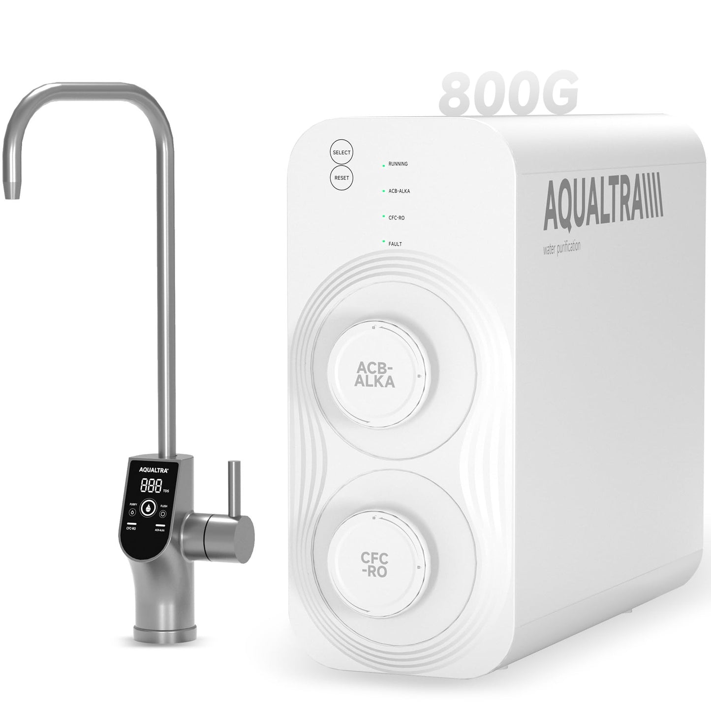 AQUALTRA USF-AR-800 Reverse Osmosis System, 10 Stage Alkaline Tankless RO System, NSF/ANSI/CAN 372 Certified, 800GPD, 3:1 Pure to Drain, Smart LED Faucet